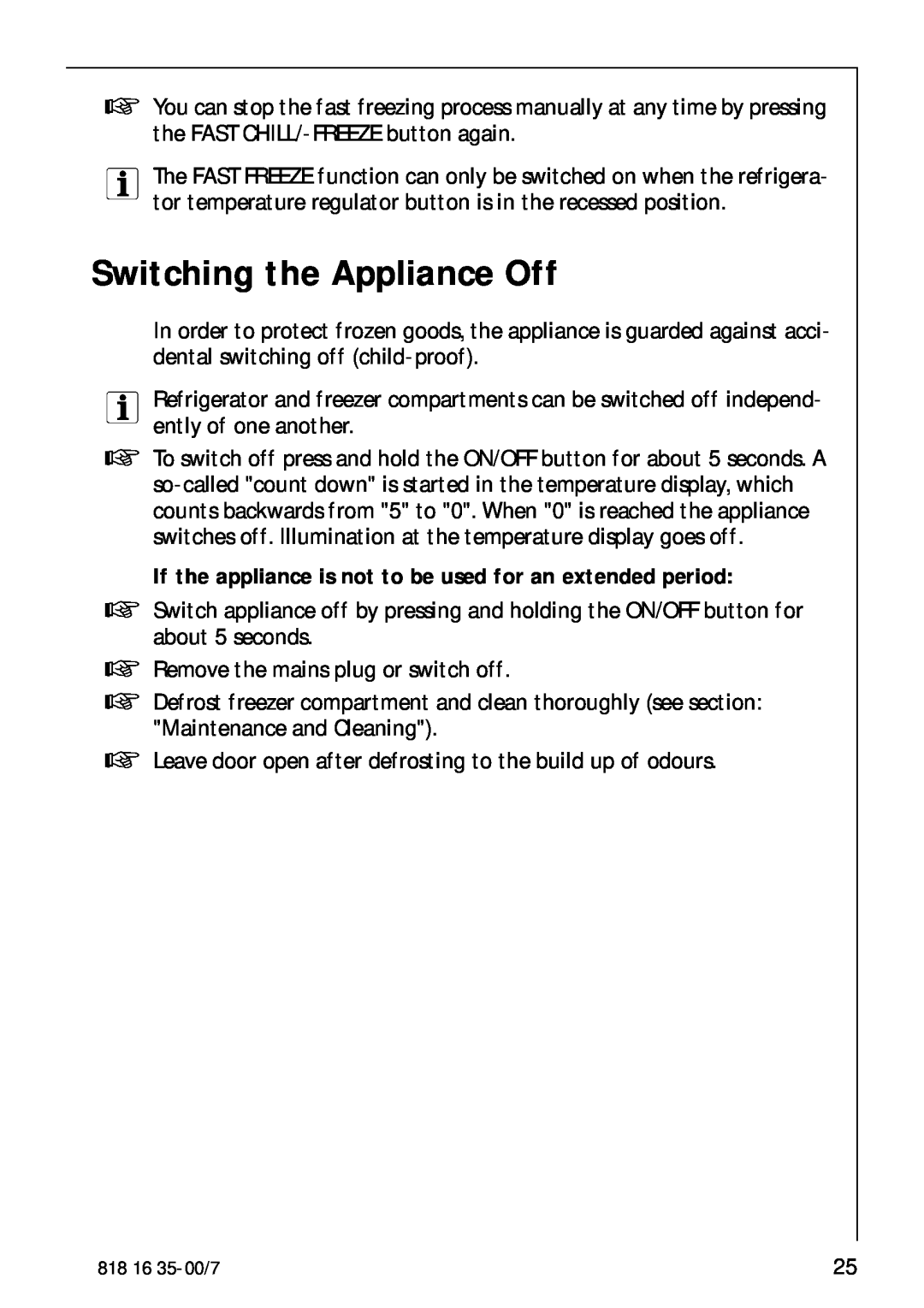 Electrolux KO_SANTO 4085 Switching the Appliance Off, If the appliance is not to be used for an extended period 