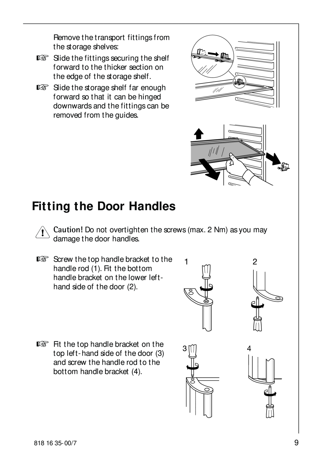 Electrolux KO_SANTO 4085 operating instructions Fitting the Door Handles 