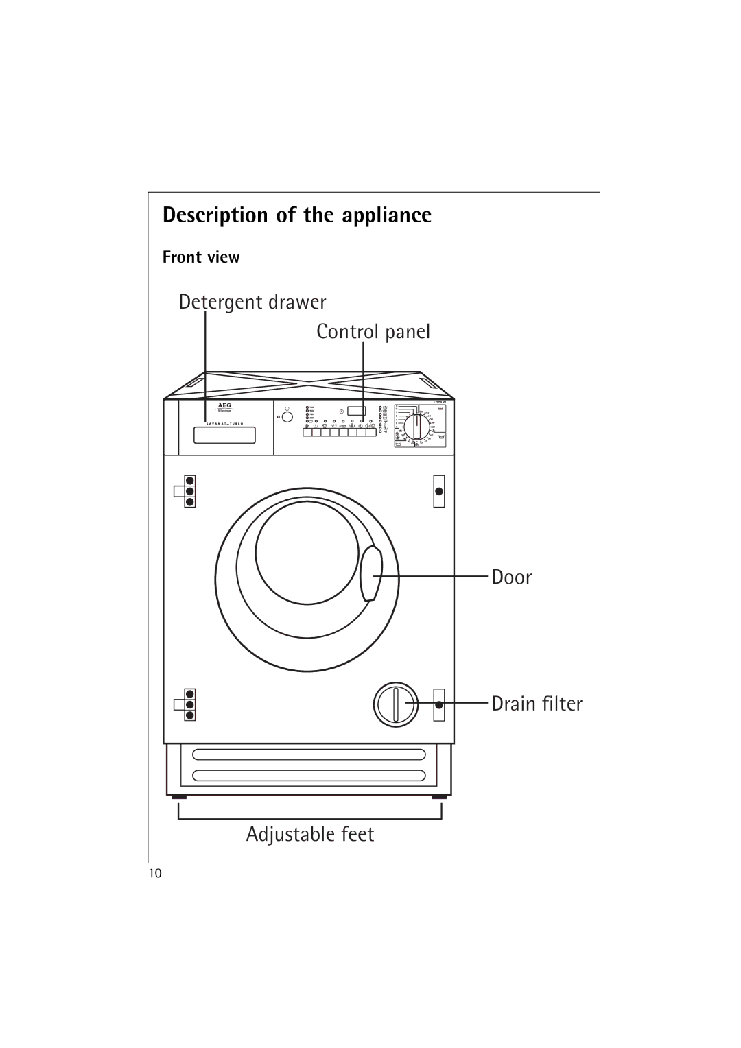 Electrolux L 12720 VIT manual Description of the appliance, Front view 