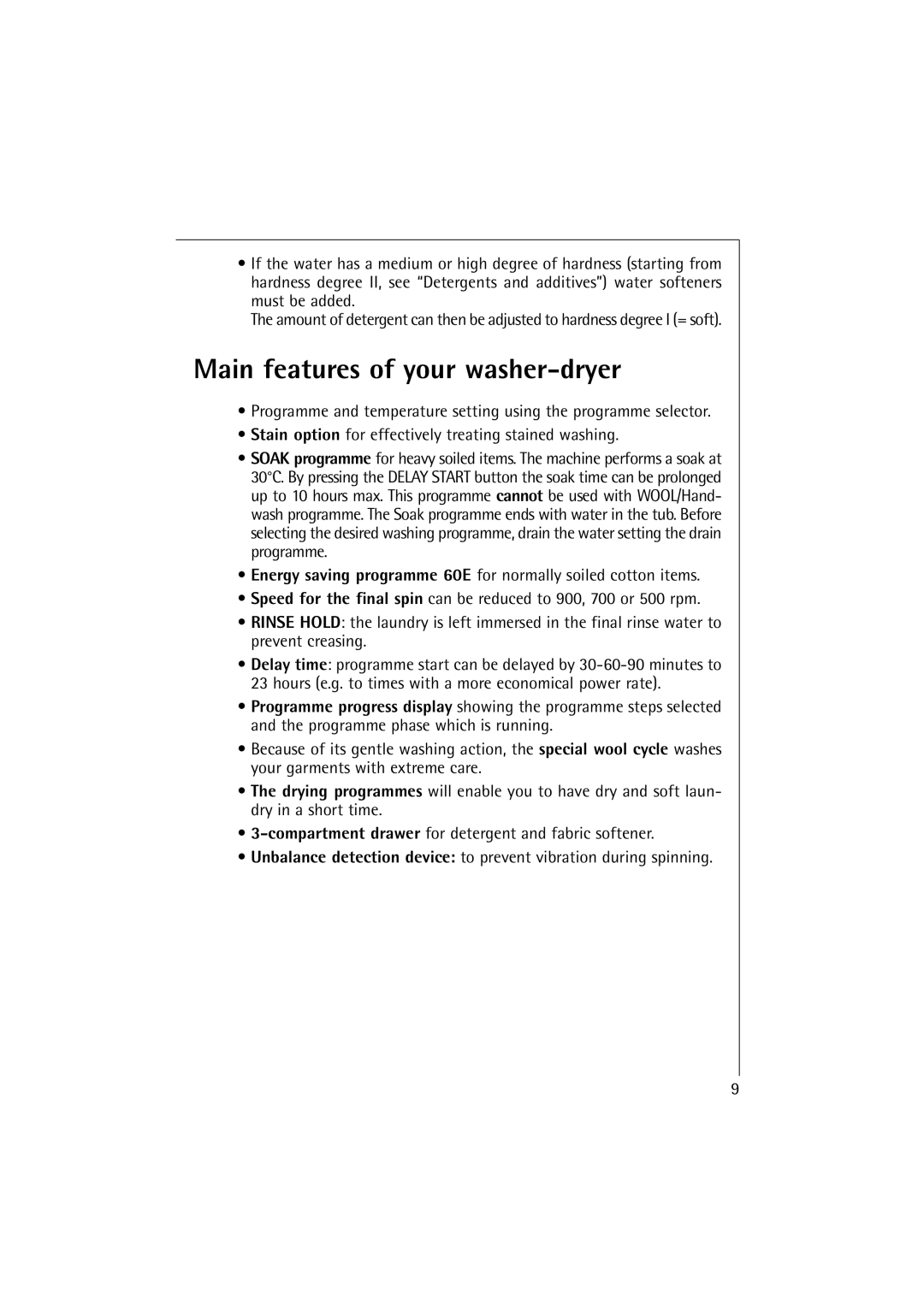 Electrolux L 12720 VIT manual Main features of your washer-dryer 