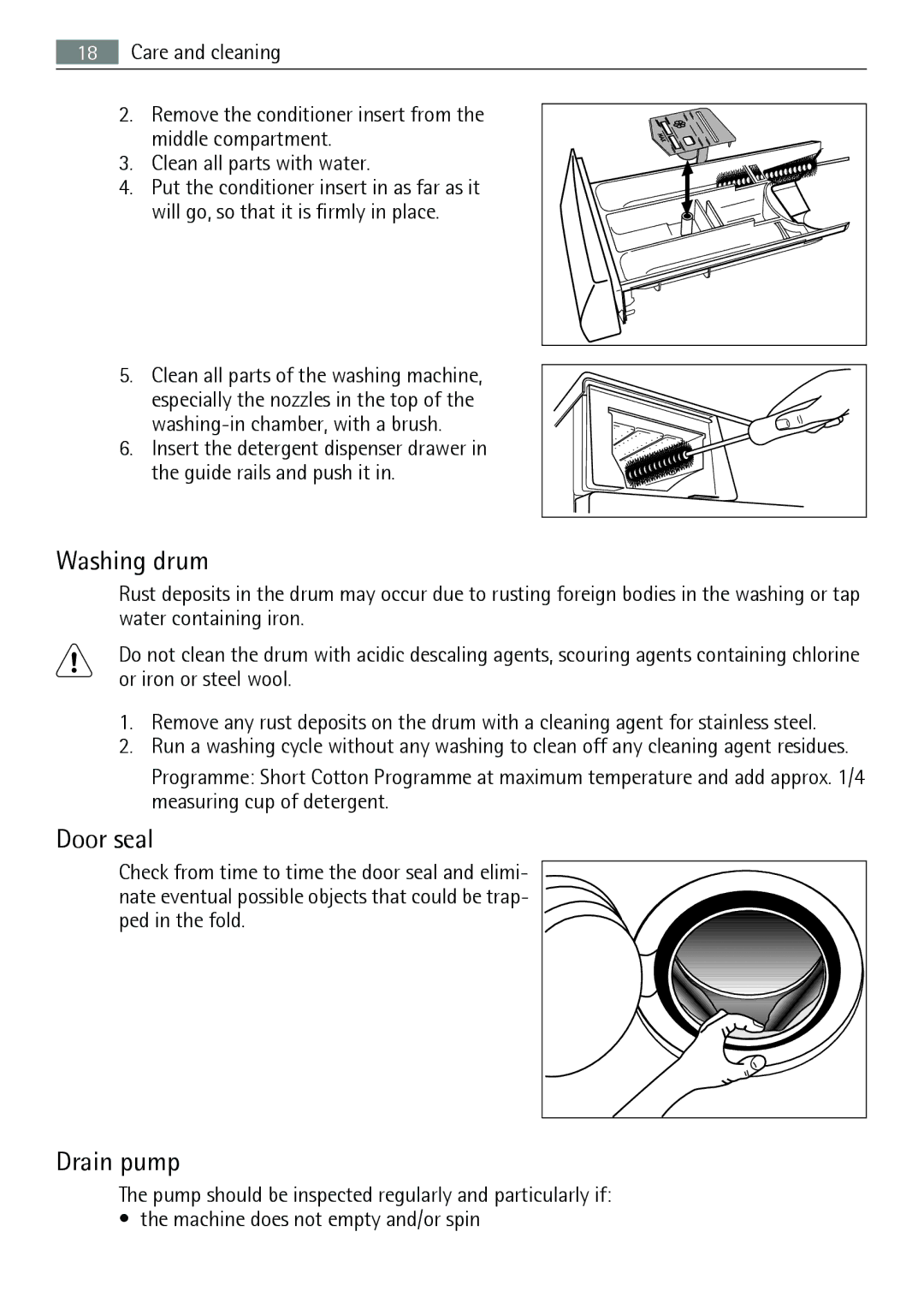 Electrolux L 56840 user manual Washing drum, Door seal, Drain pump 