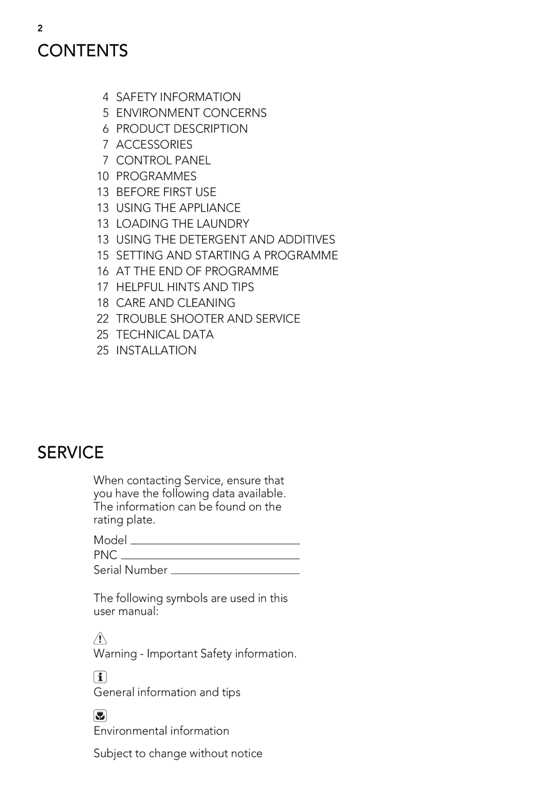 Electrolux L 75678 FL, L 75478 FL user manual Contents, Service 