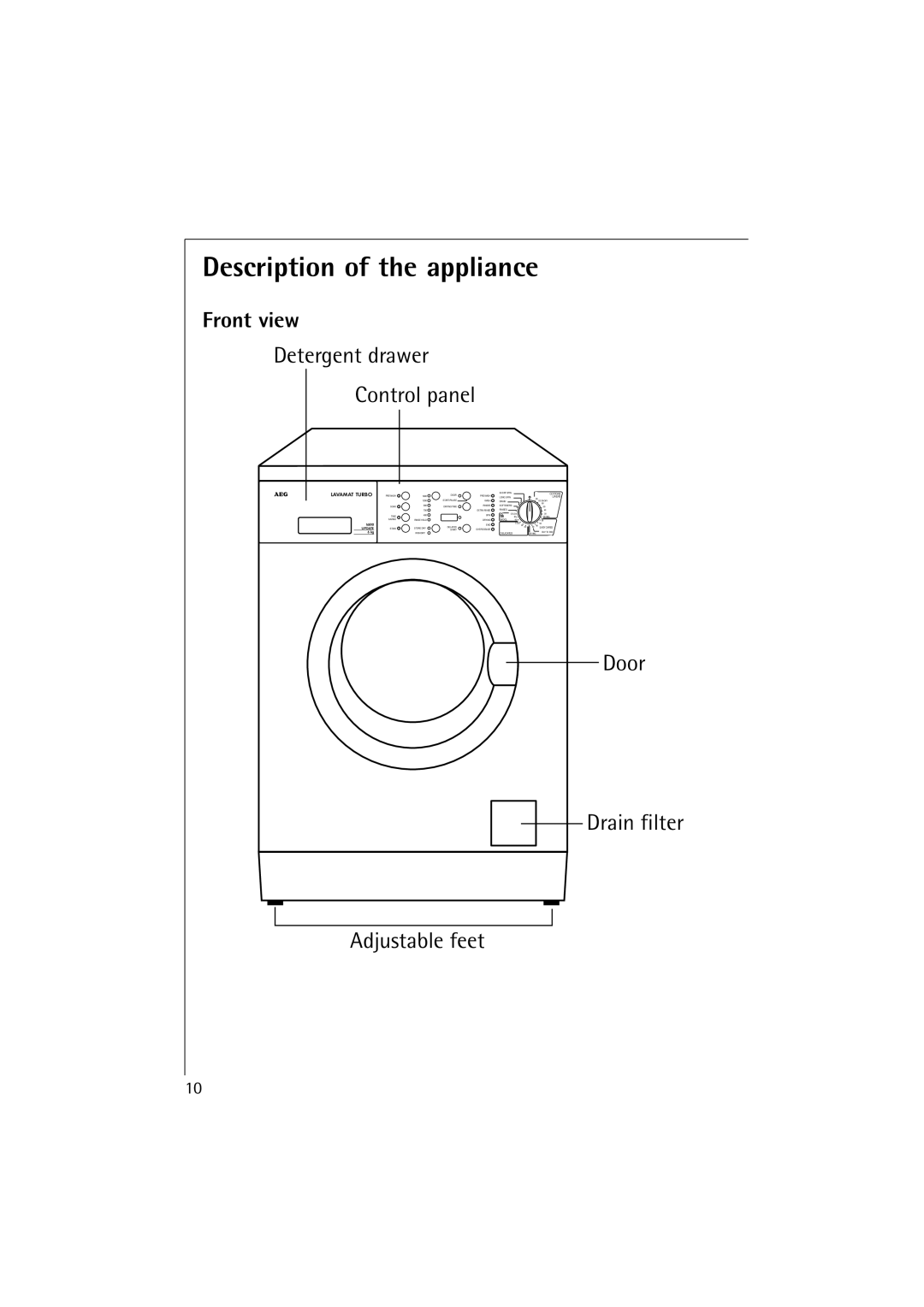 Electrolux LAVAMAT 16810, LAVAMAT 14810 manual Description of the appliance, Front view 