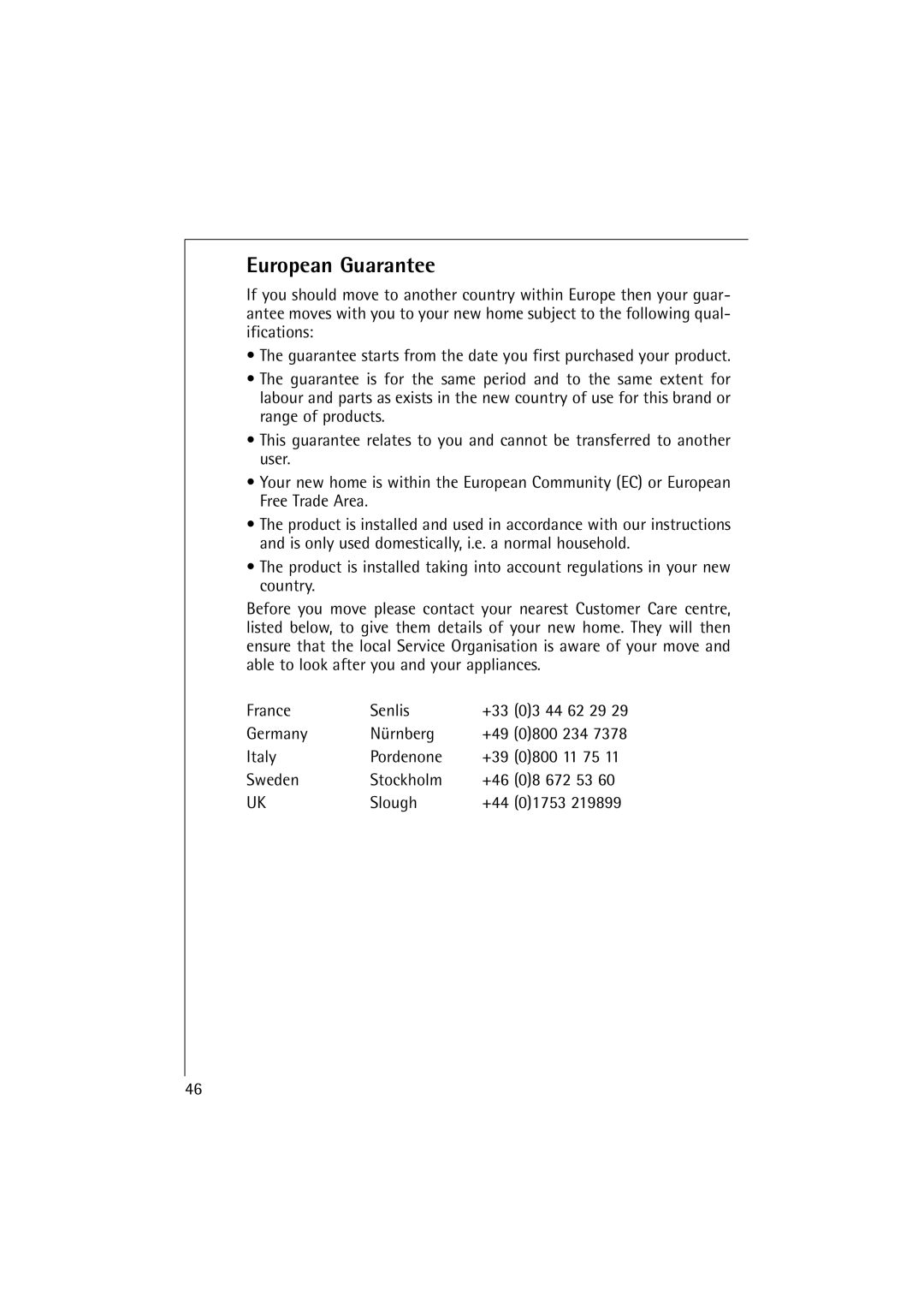 Electrolux LAVAMAT 16810, LAVAMAT 14810 manual European Guarantee 