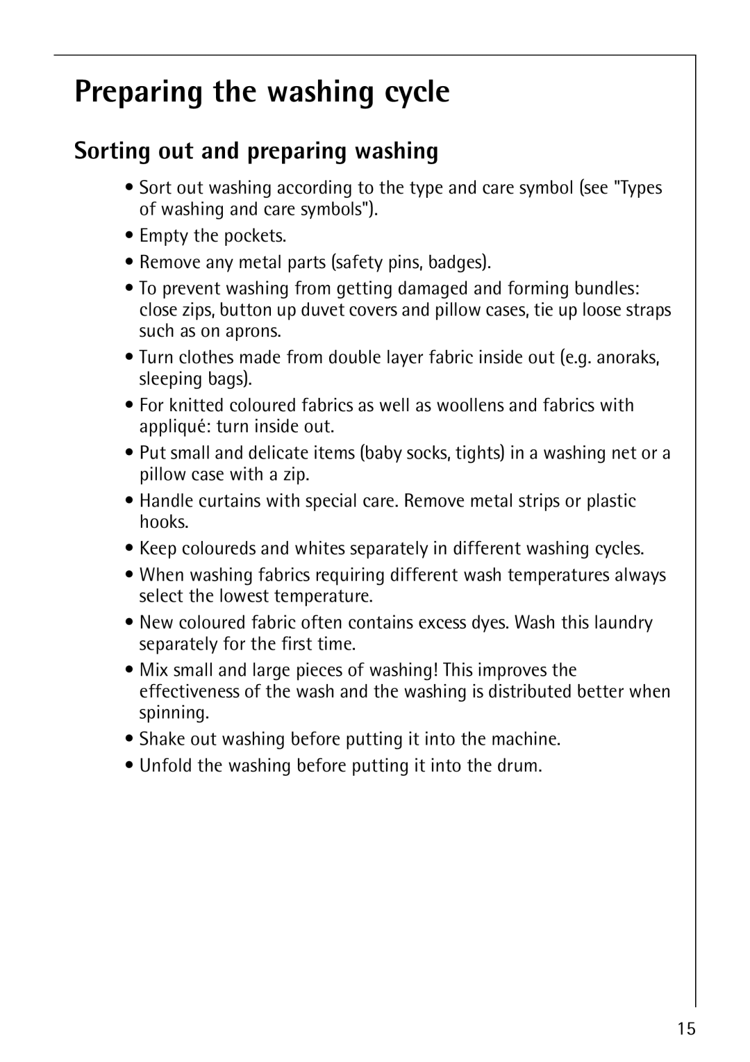 Electrolux LAVAMAT 50600 operating instructions Preparing the washing cycle, Sorting out and preparing washing 