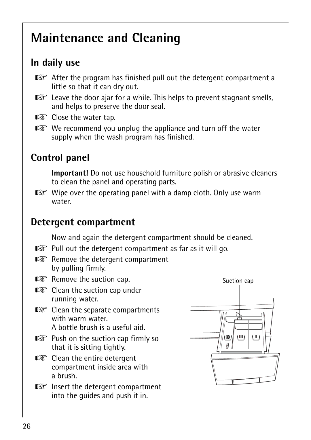 Electrolux LAVAMAT 50600 operating instructions Maintenance and Cleaning, Daily use, Detergent compartment 