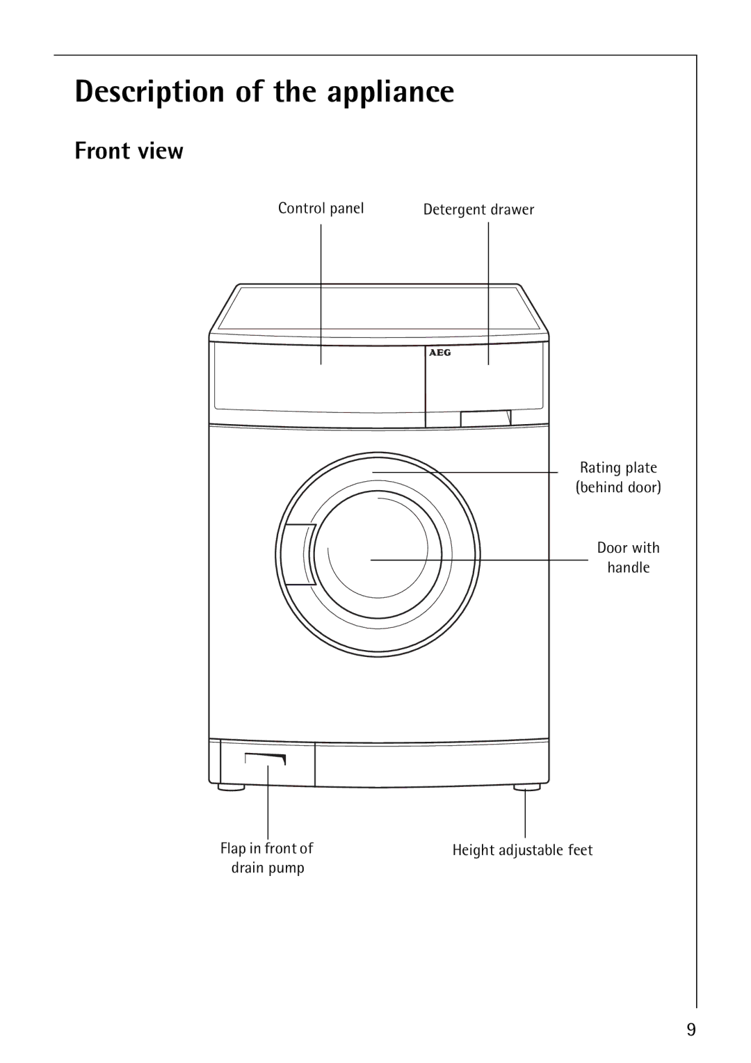 Electrolux LAVAMAT 50600 operating instructions Description of the appliance, Front view 