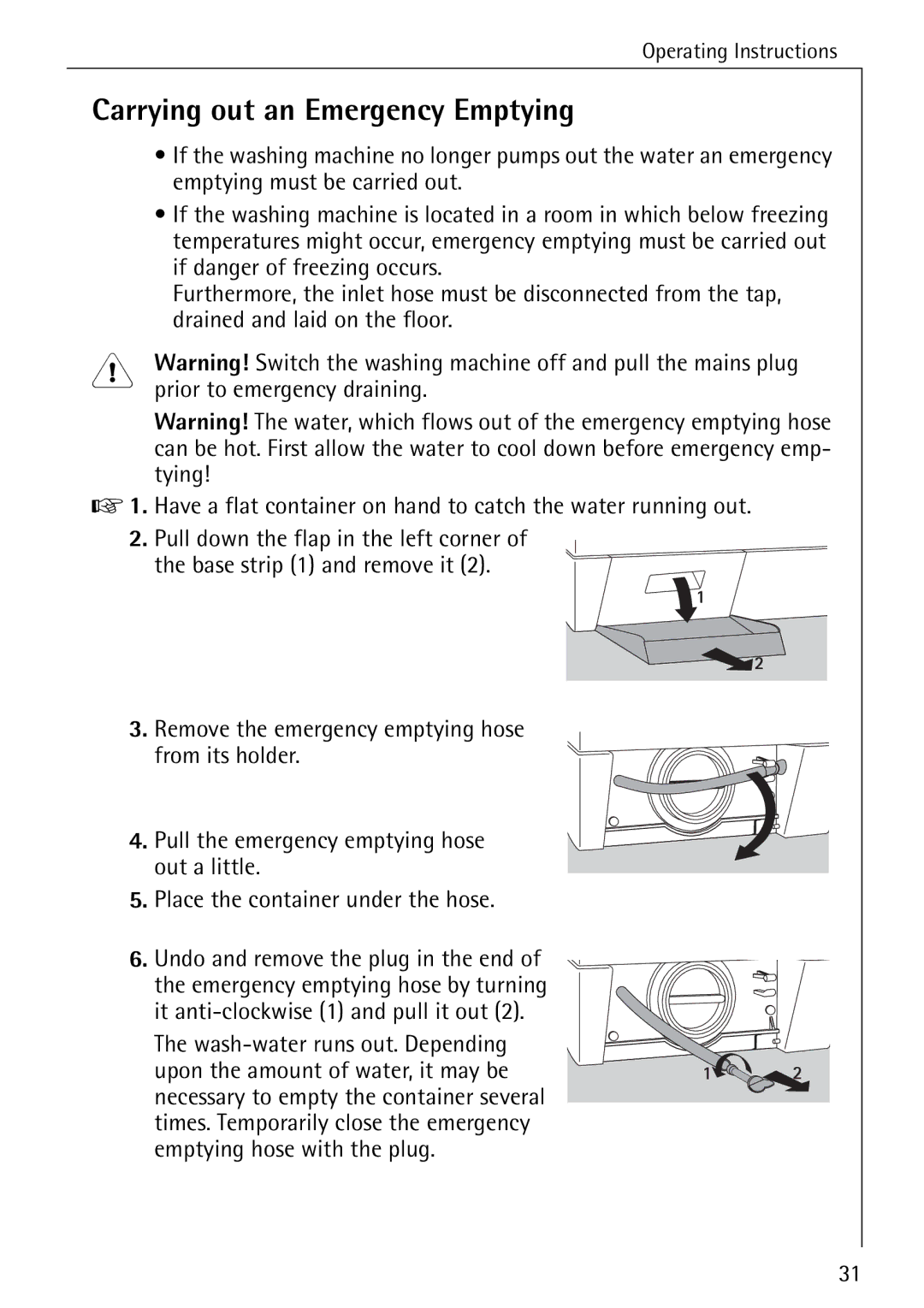 Electrolux LAVAMAT 50720 manual Carrying out an Emergency Emptying 