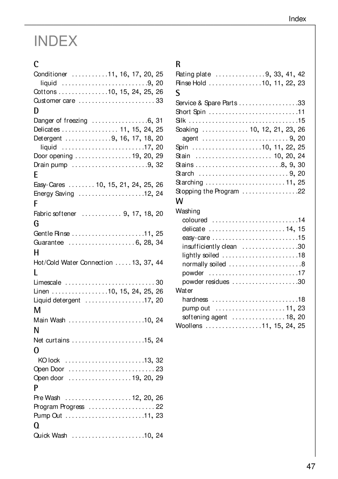 Electrolux LAVAMAT 50720 manual Index 