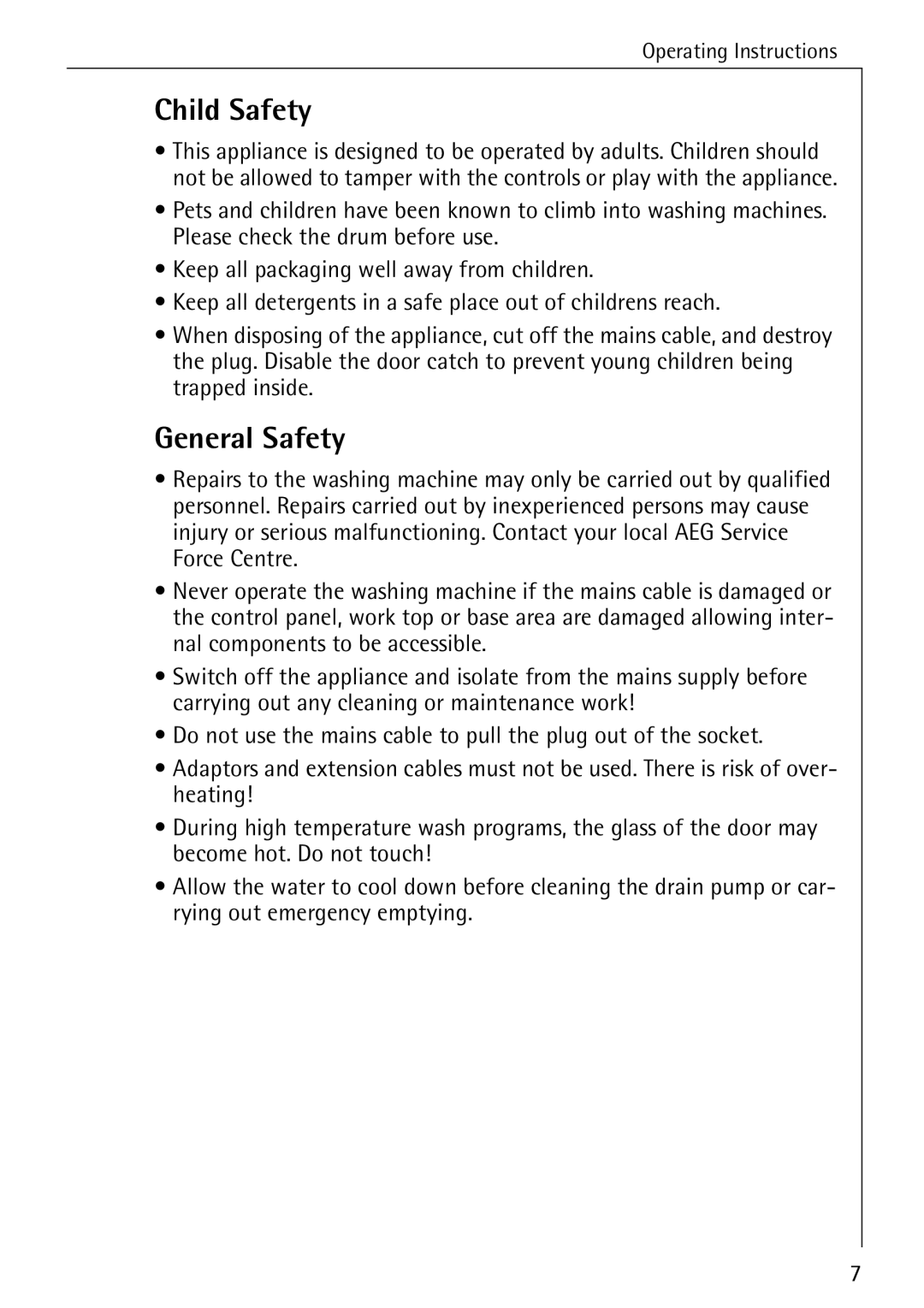 Electrolux LAVAMAT 50720 manual Child Safety, General Safety 
