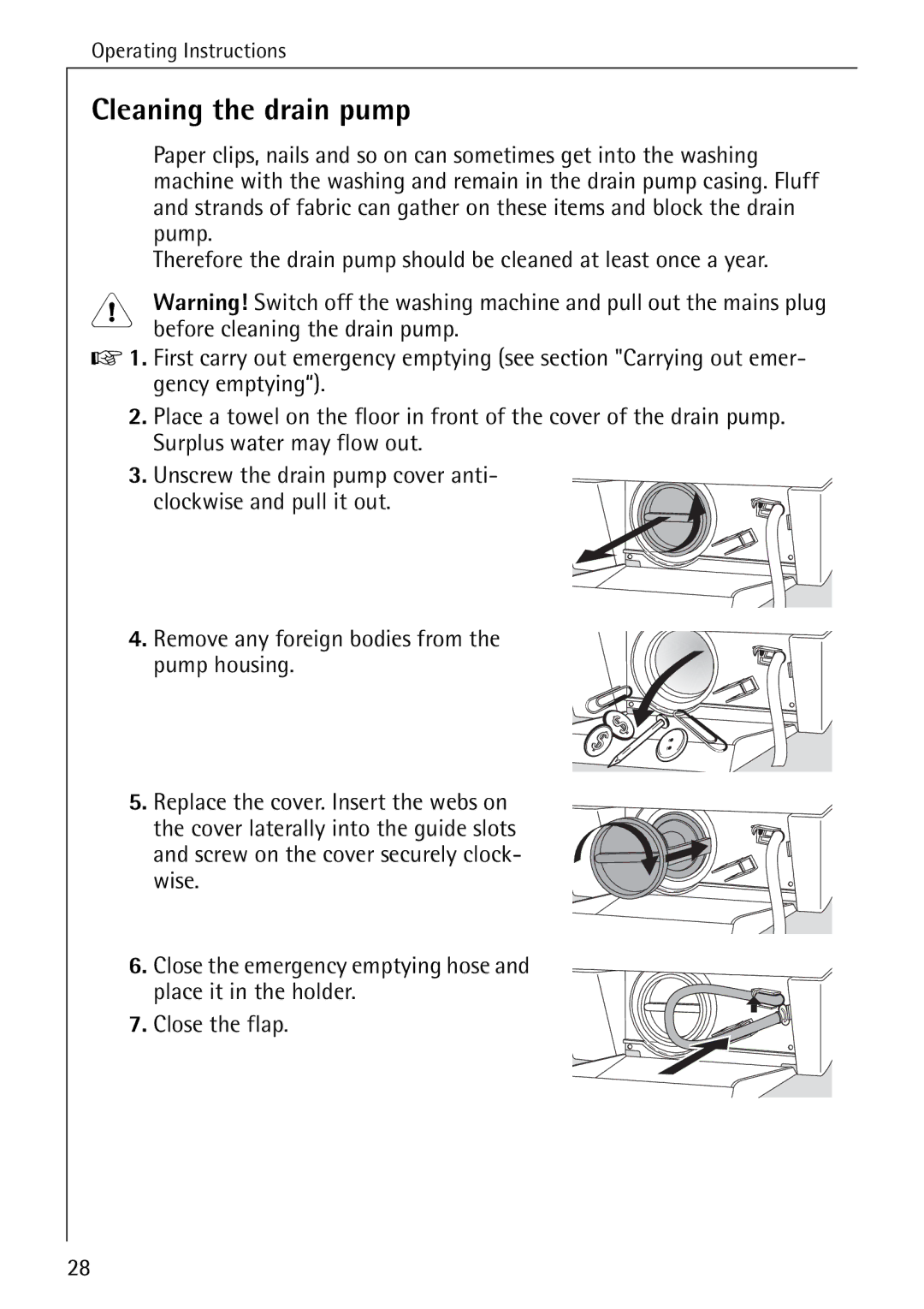 Electrolux LAVAMAT 51635 manual Cleaning the drain pump 