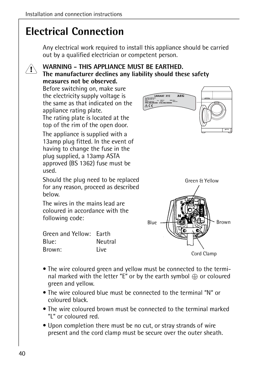 Electrolux LAVAMAT 51635 manual Electrical Connection, Measures not be observed 