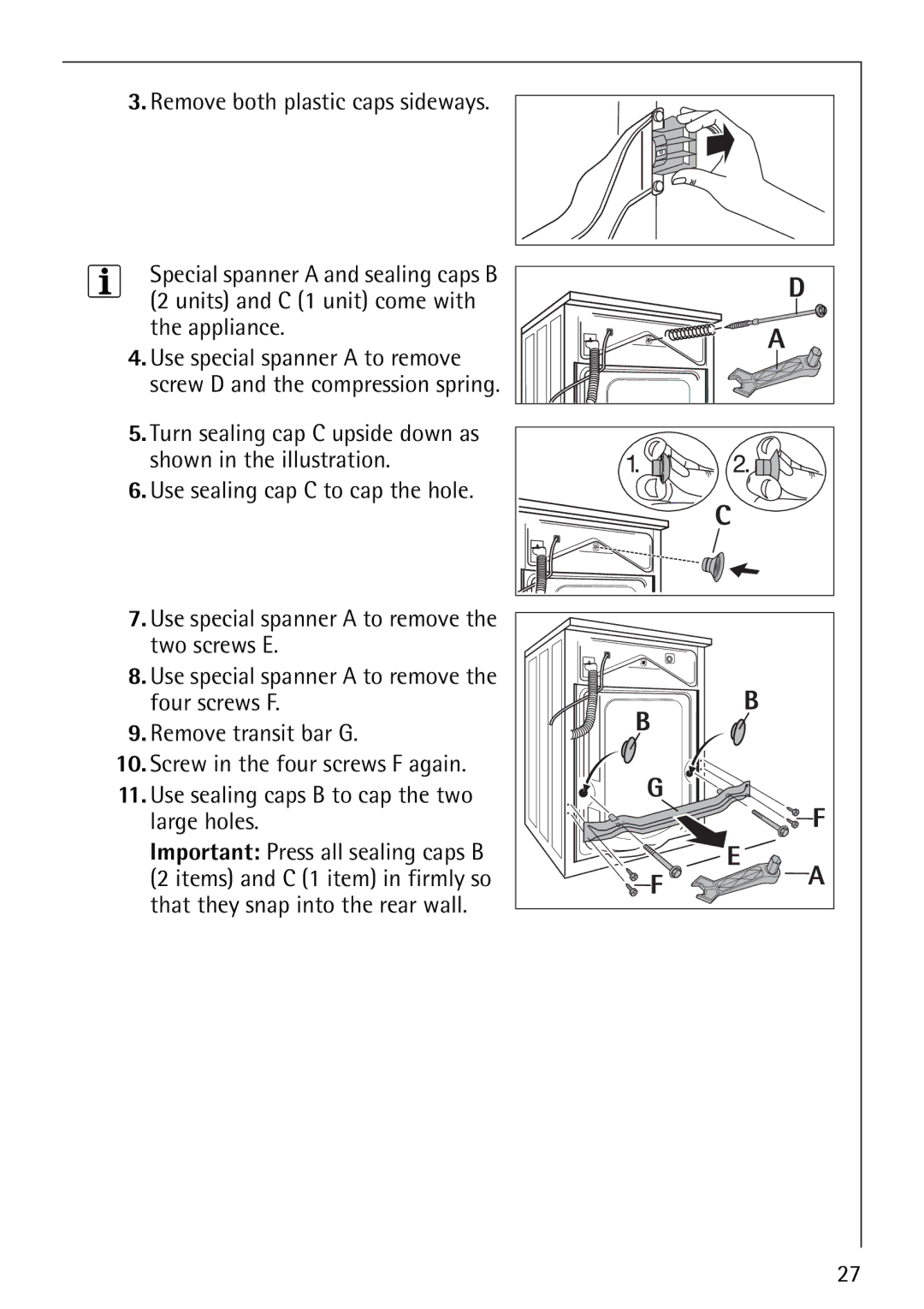 Electrolux LAVAMAT 52810 manual Turn sealing cap C upside down as shown in the illustration 