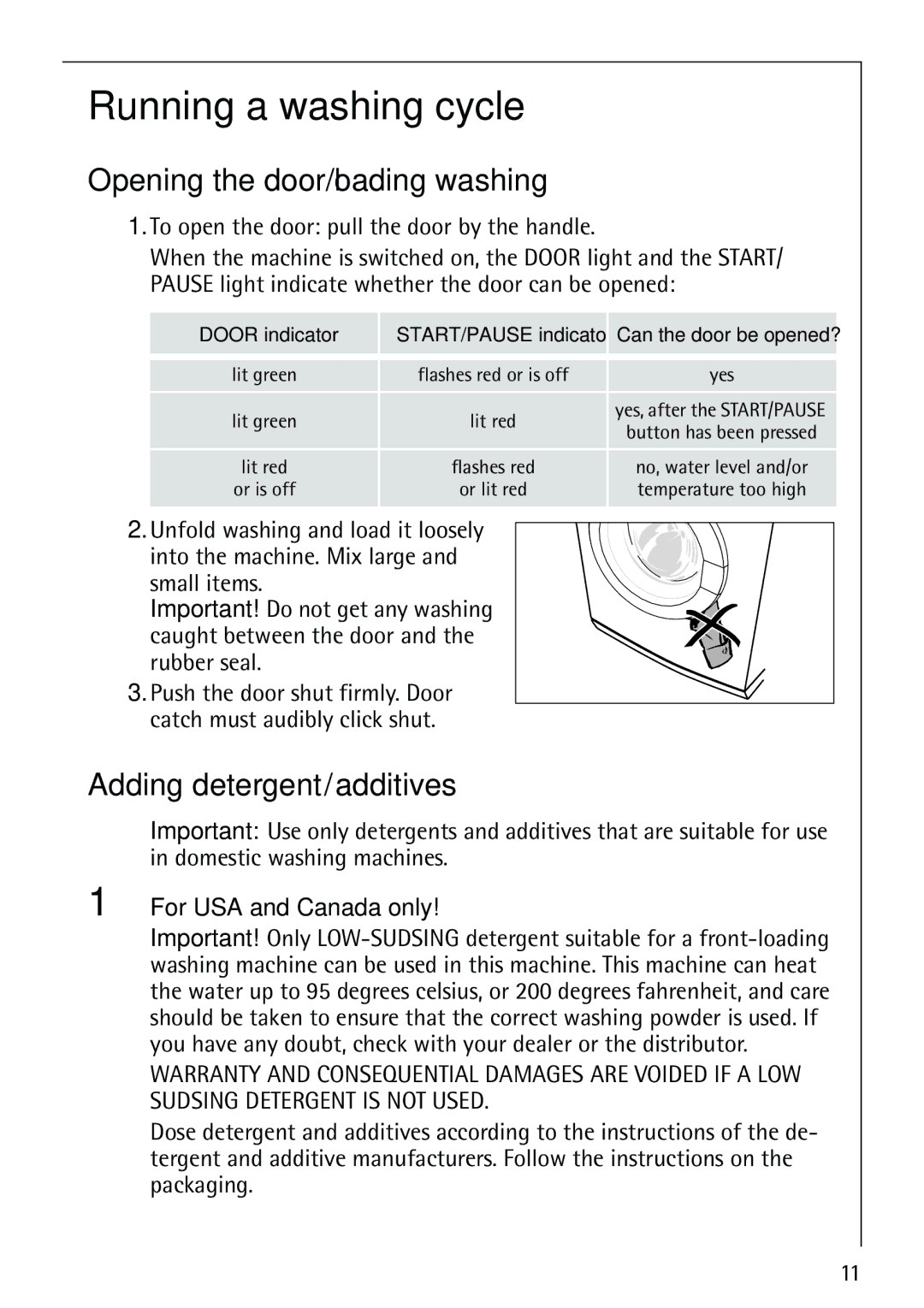 Electrolux LAVAMAT 62800 manual Running a washing cycle, Opening the door/loading washing, Adding detergent/additives 