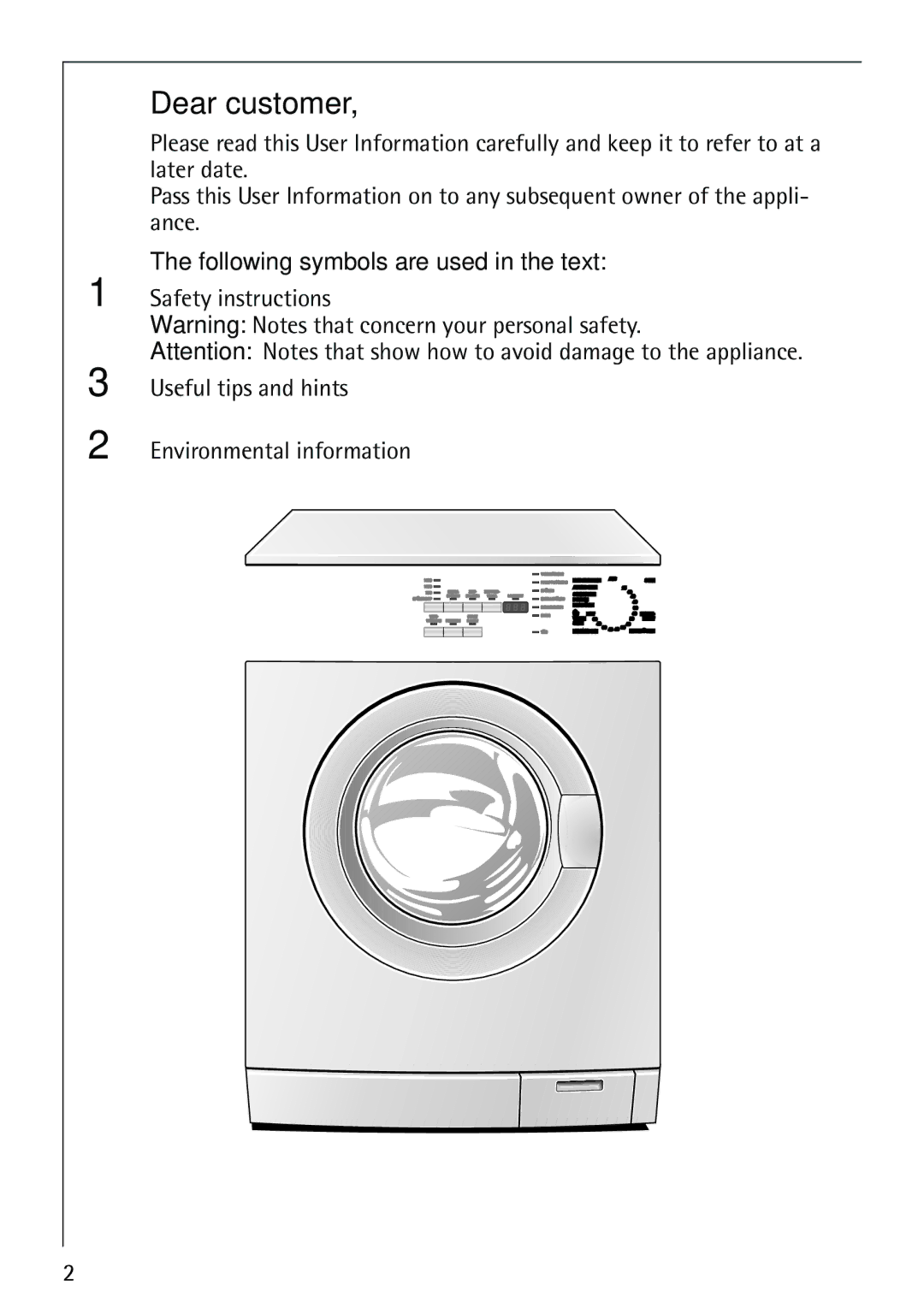 Electrolux LAVAMAT 62800 manual Dear customer, Following symbols are used in the text 