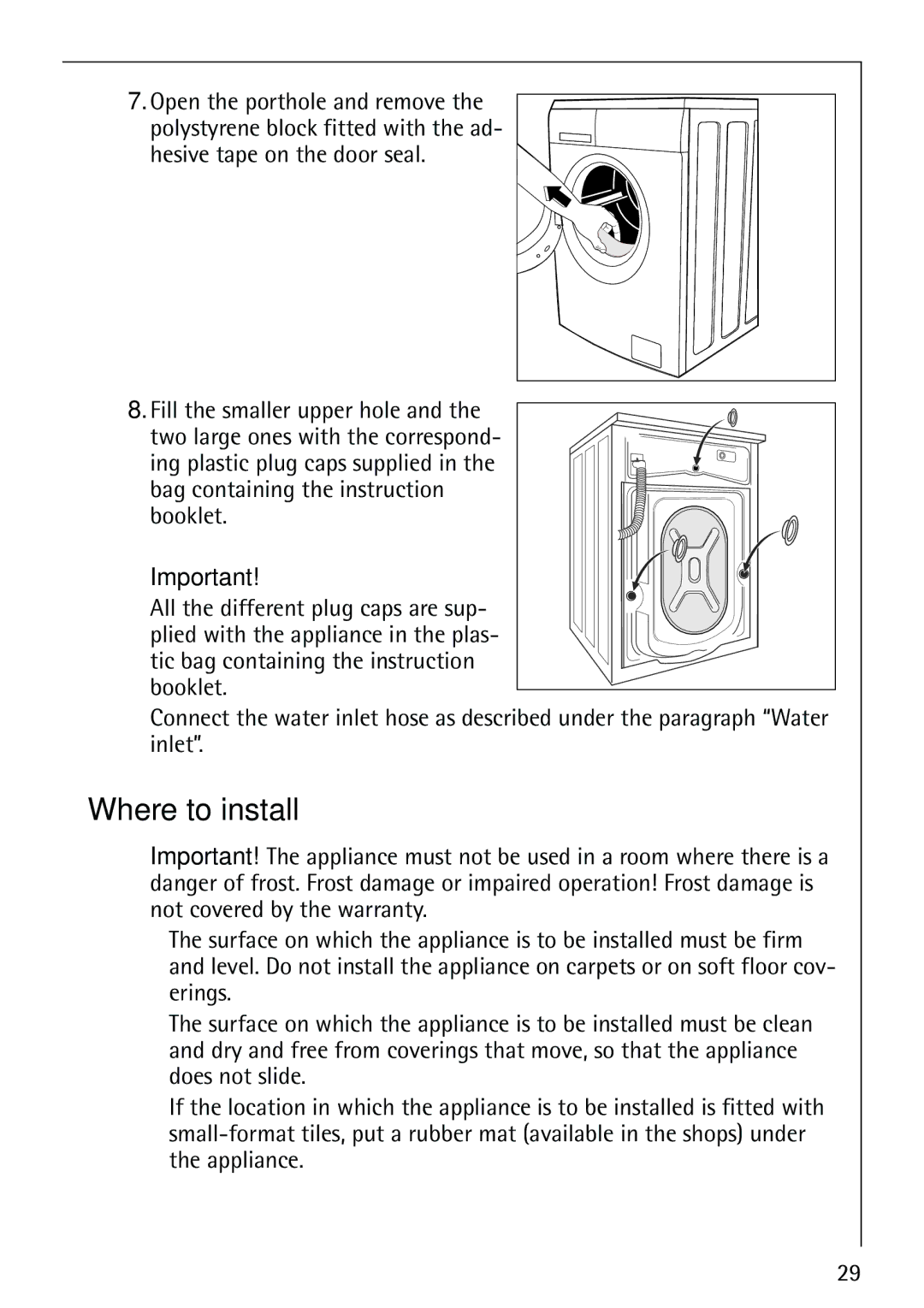 Electrolux LAVAMAT 62800 manual Where to install 