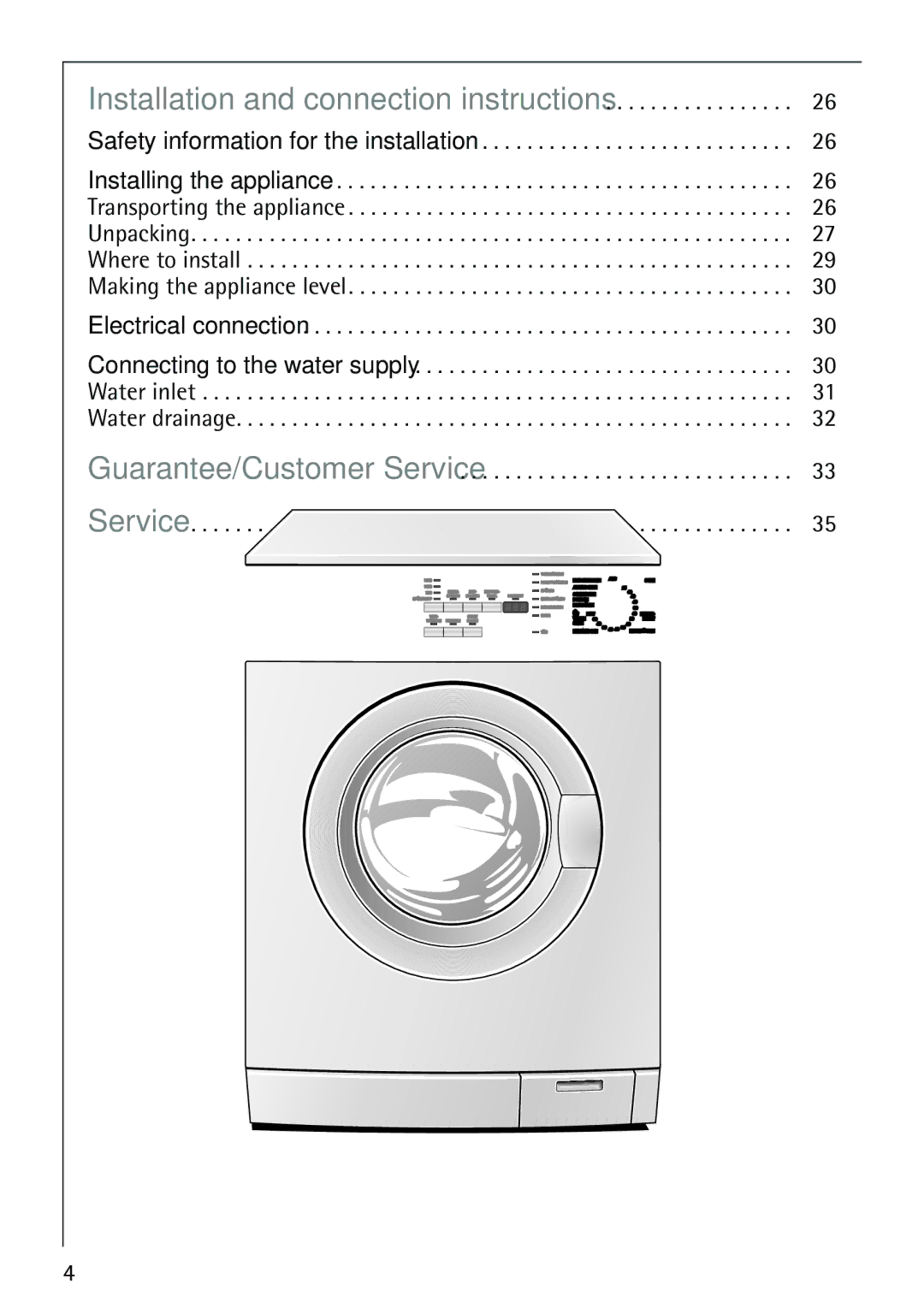 Electrolux LAVAMAT 62800 manual Installation and connection instructions 