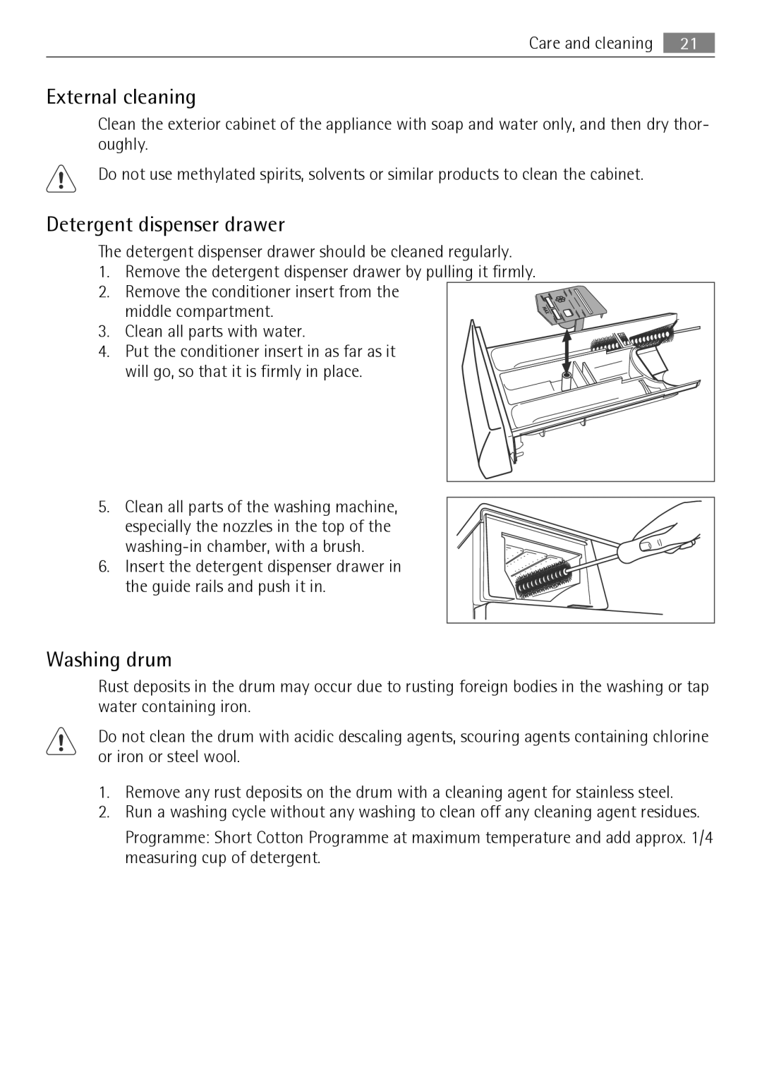 Electrolux LAVAMAT 74650 A3 user manual External cleaning, Washing drum 