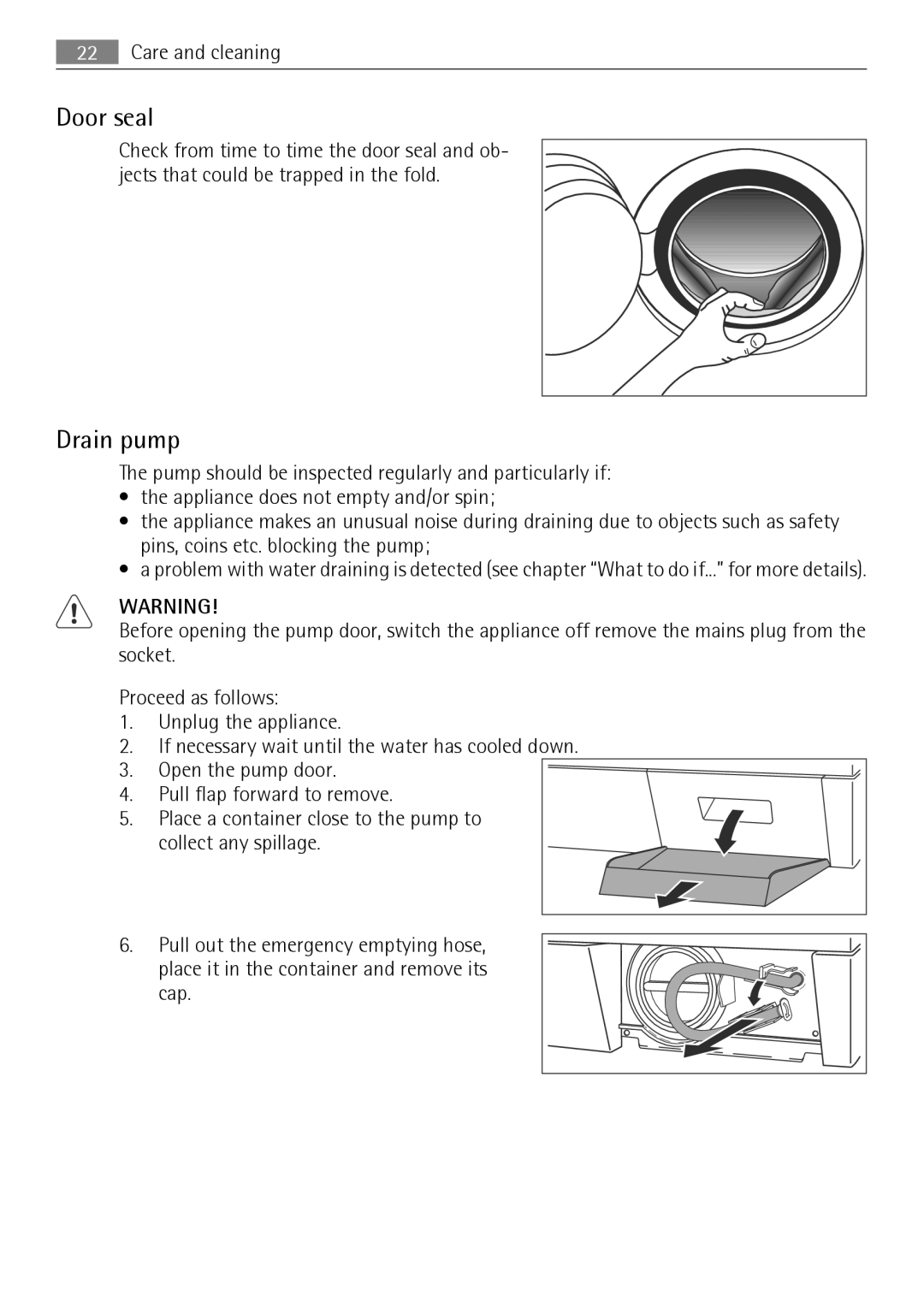 Electrolux LAVAMAT 74650 A3 user manual Door seal, Drain pump 