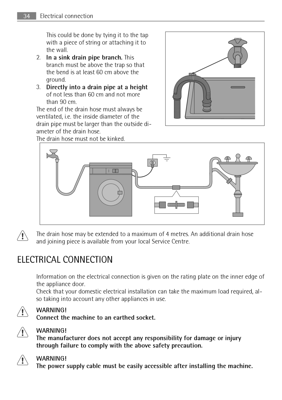 Electrolux LAVAMAT 74650 A3 user manual Electrical Connection, Connect the machine to an earthed socket 