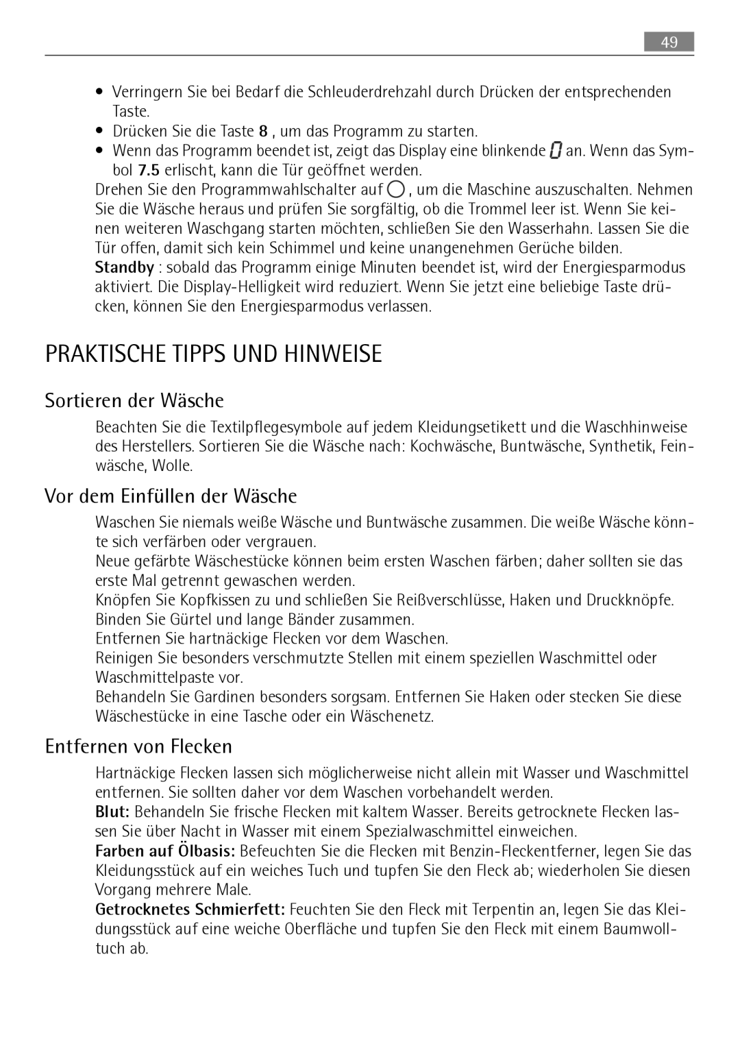 Electrolux LAVAMAT 74650 A3 user manual Praktische Tipps UND Hinweise, Sortieren der Wäsche, Vor dem Einfüllen der Wäsche 