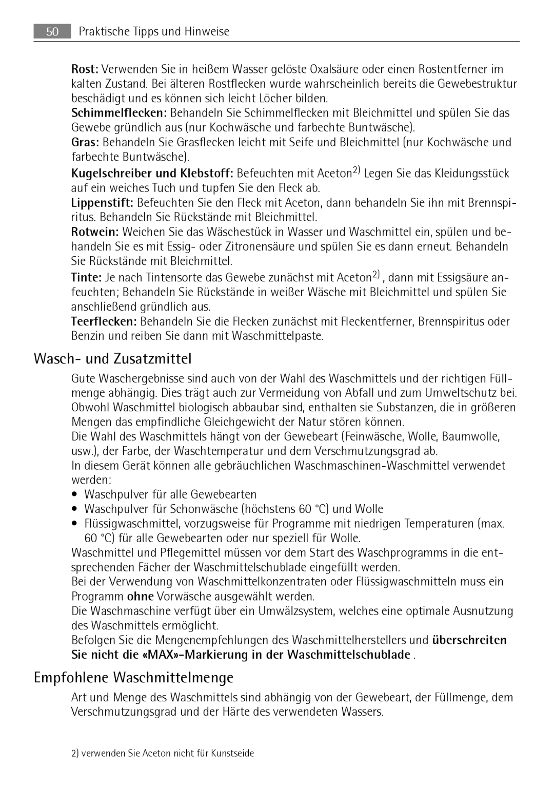 Electrolux LAVAMAT 74650 A3 user manual Wasch- und Zusatzmittel, Empfohlene Waschmittelmenge, Praktische Tipps und Hinweise 