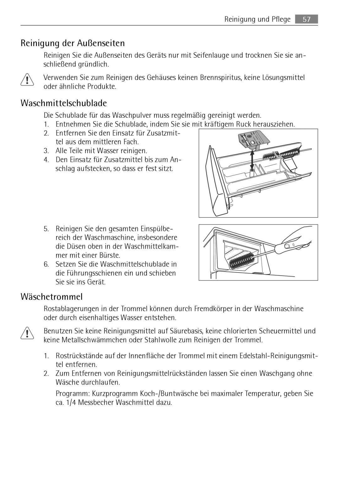 Electrolux LAVAMAT 74650 A3 user manual Reinigung der Außenseiten, Wäschetrommel 