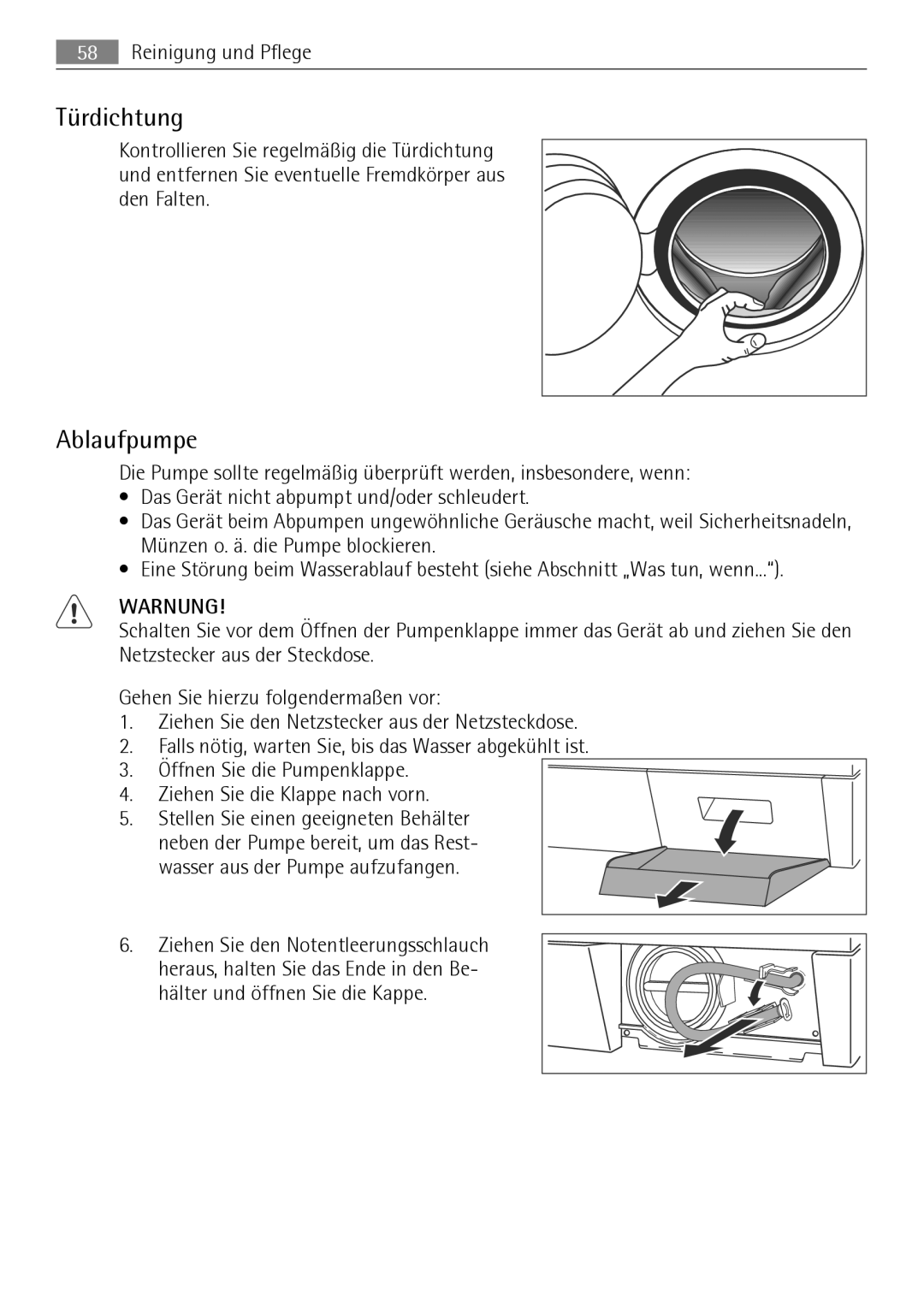 Electrolux LAVAMAT 74650 A3 user manual Türdichtung, Ablaufpumpe 