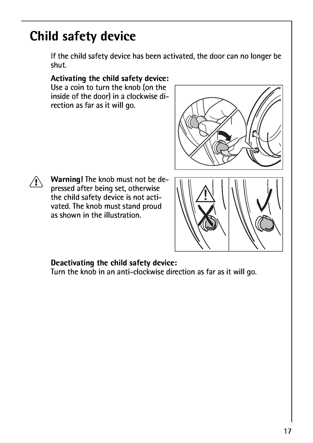 Electrolux LAVAMAT 74700 manual Child safety device, Deactivating the child safety device 