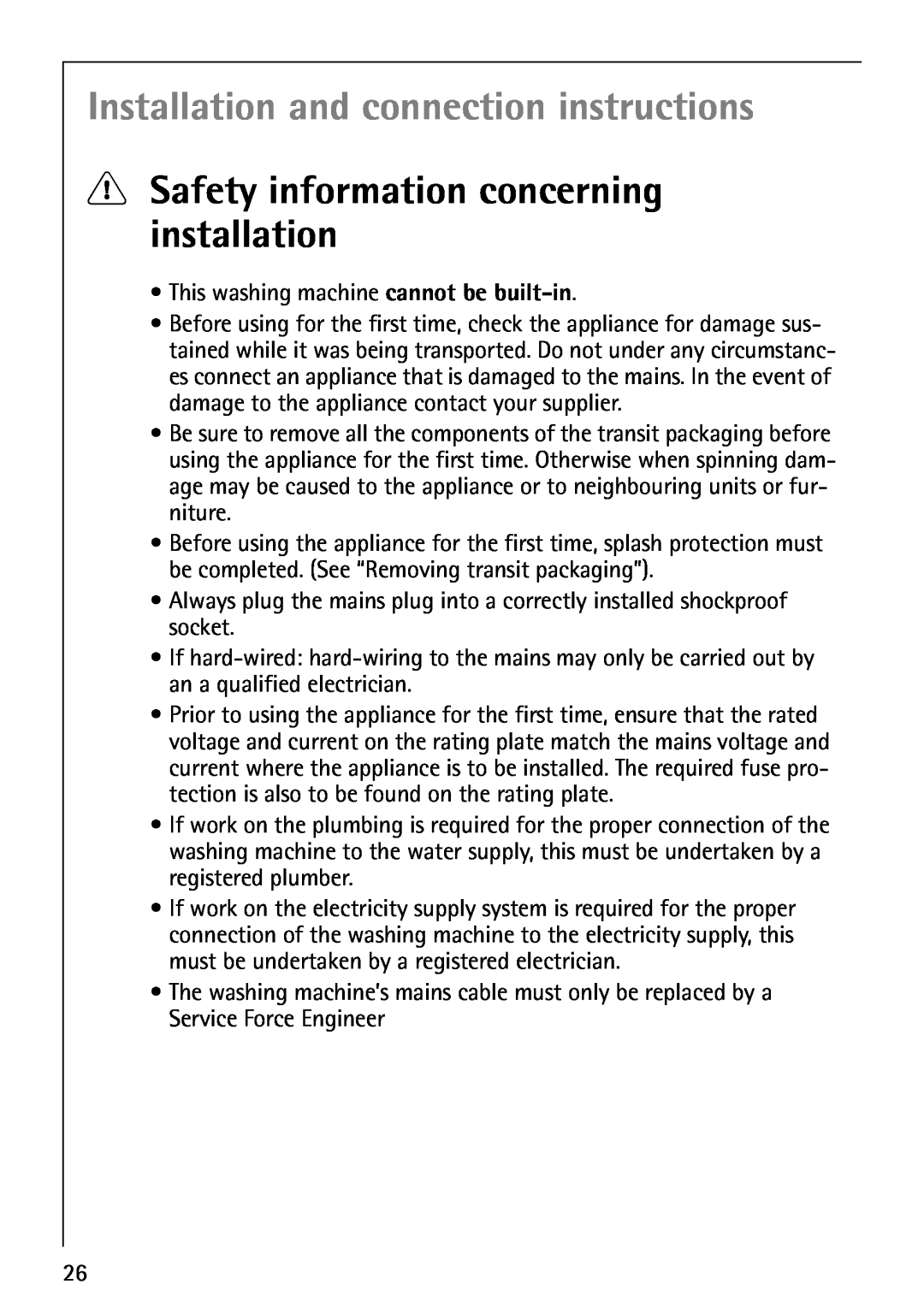 Electrolux LAVAMAT 74700 manual Installation and connection instructions, Safety information concerning installation 
