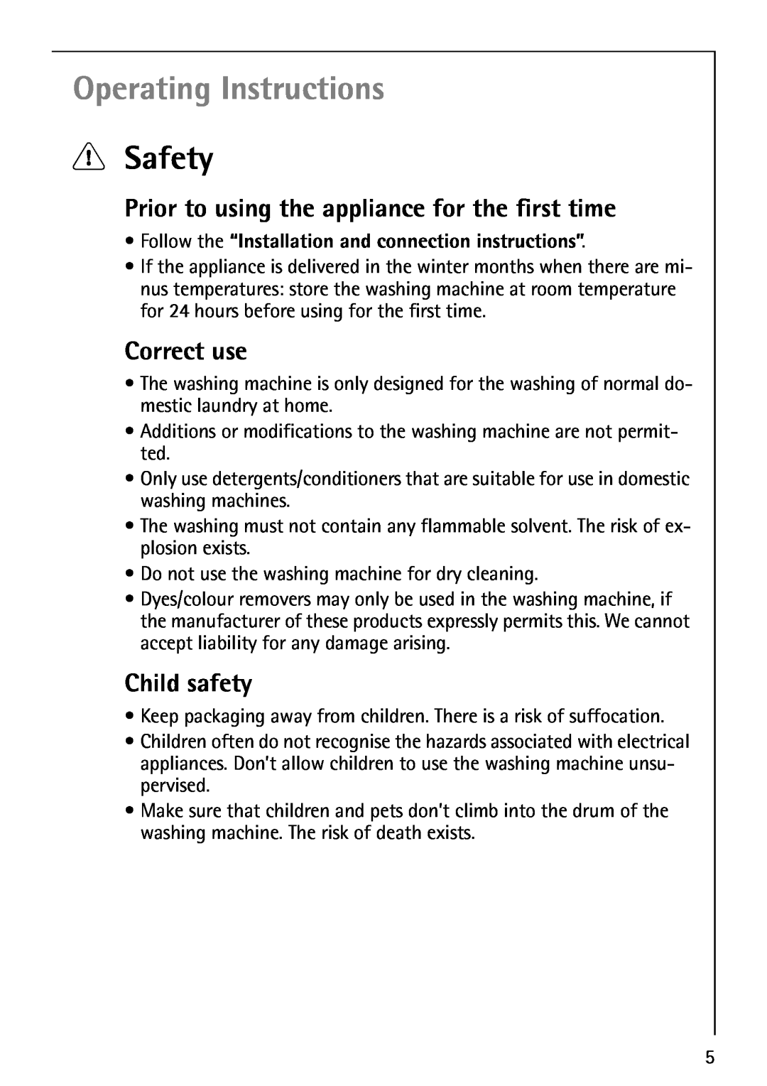 Electrolux LAVAMAT 74700 Operating Instructions, Safety, Prior to using the appliance for the first time, Correct use 