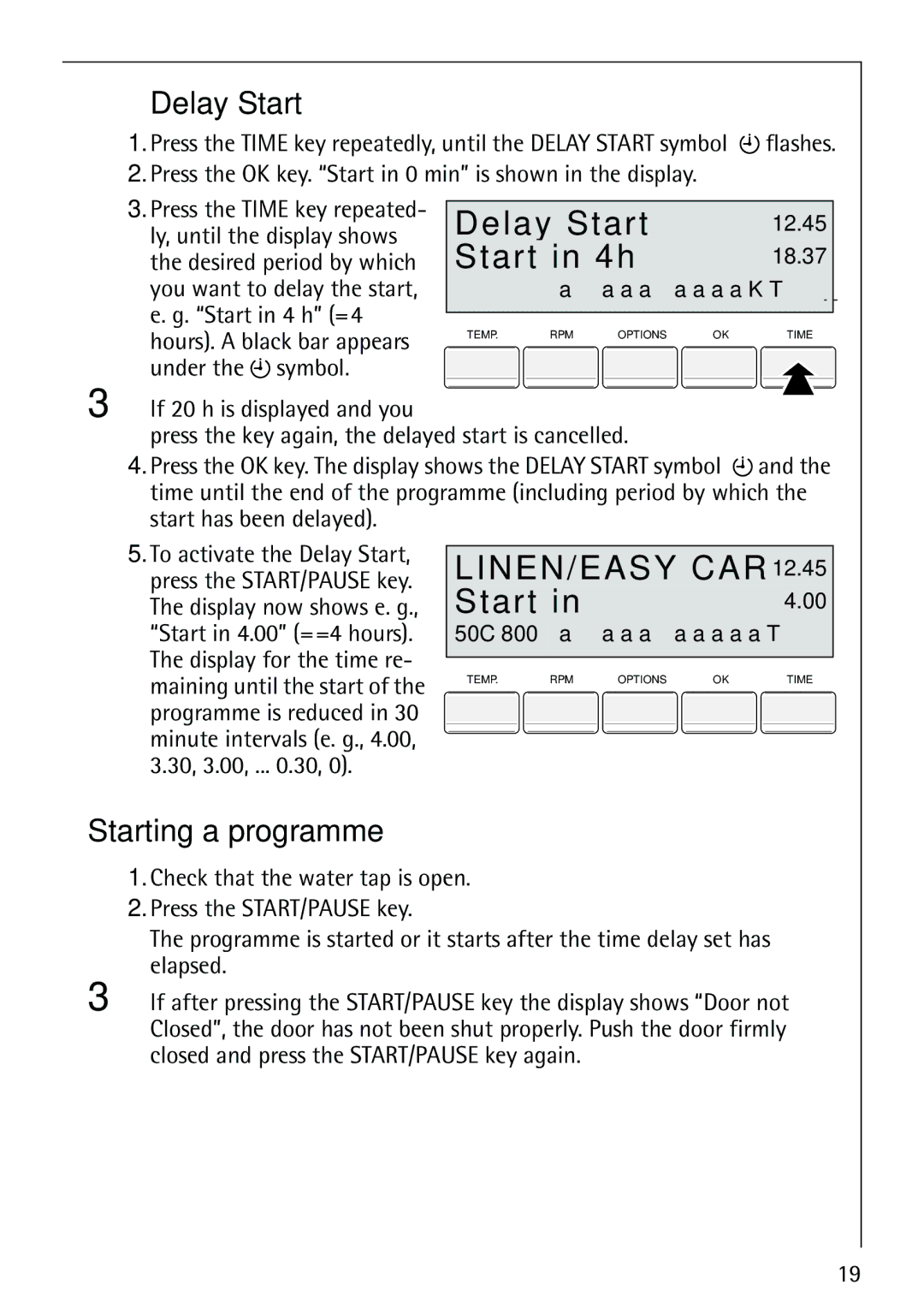 Electrolux LAVAMAT 86810 manual Delay Start, Start in 4h, Starting a programme 