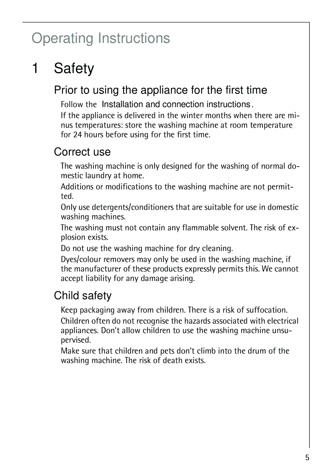 Electrolux LAVAMAT 86810 manual Safety, Prior to using the appliance for the first time, Correct use, Child safety 