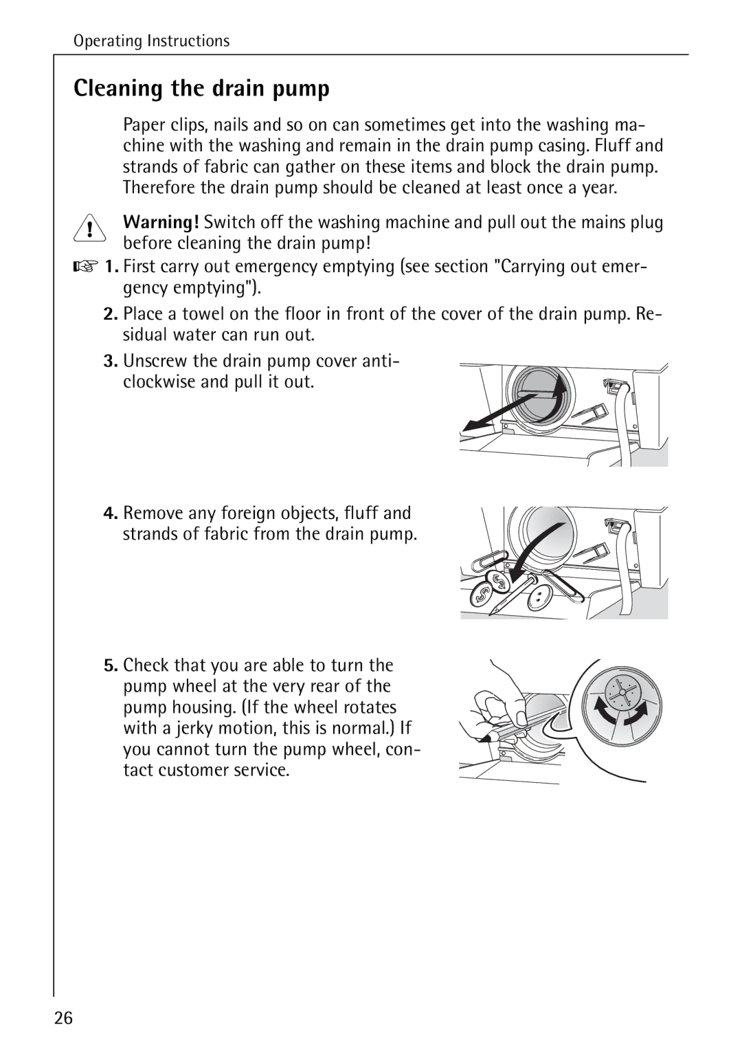 Electrolux LAVAMAT W 1050 manual Cleaning the drain pump, Before cleaning the drain pump 