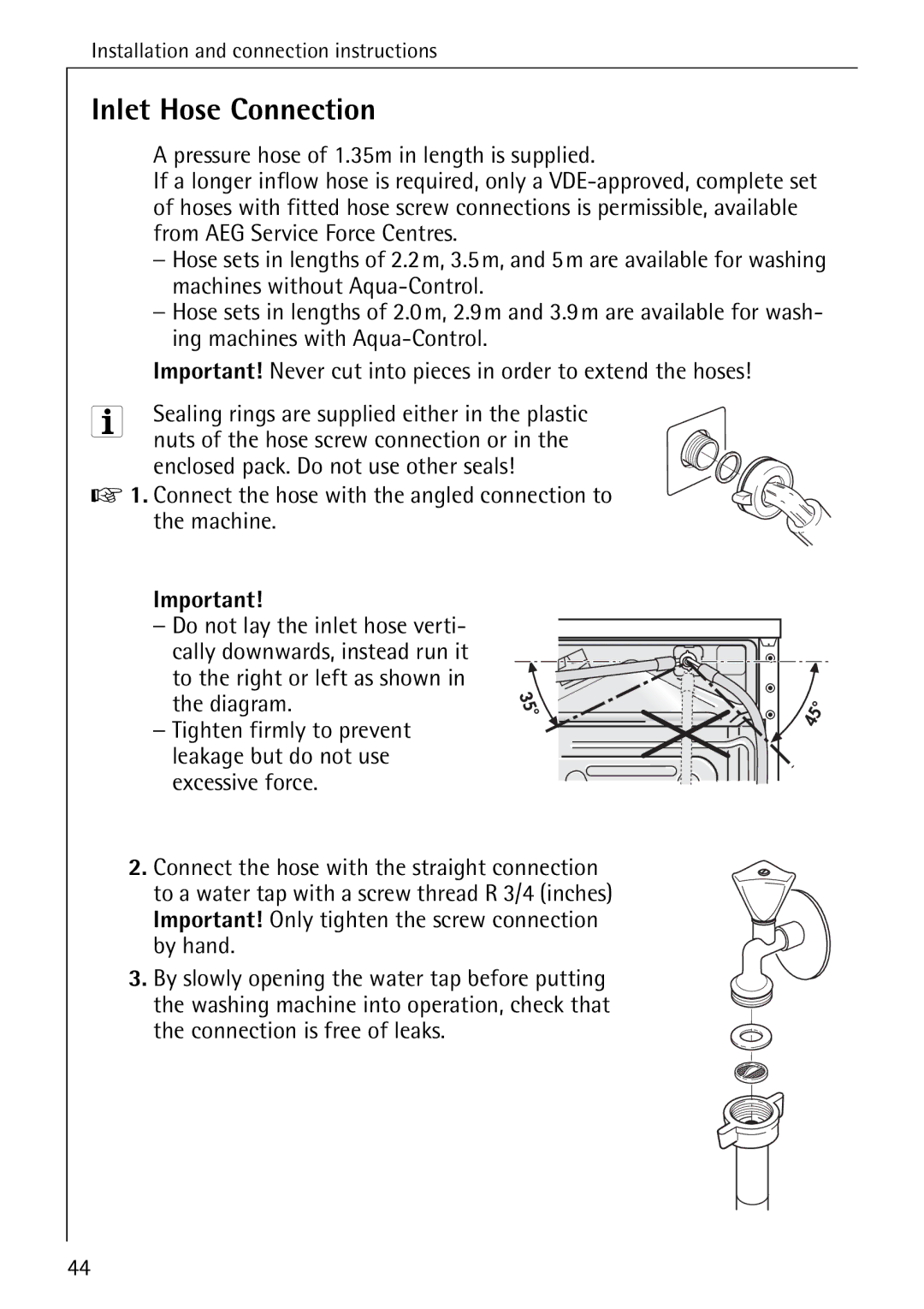 Electrolux LAVAMAT W 1050 manual Inlet Hose Connection 