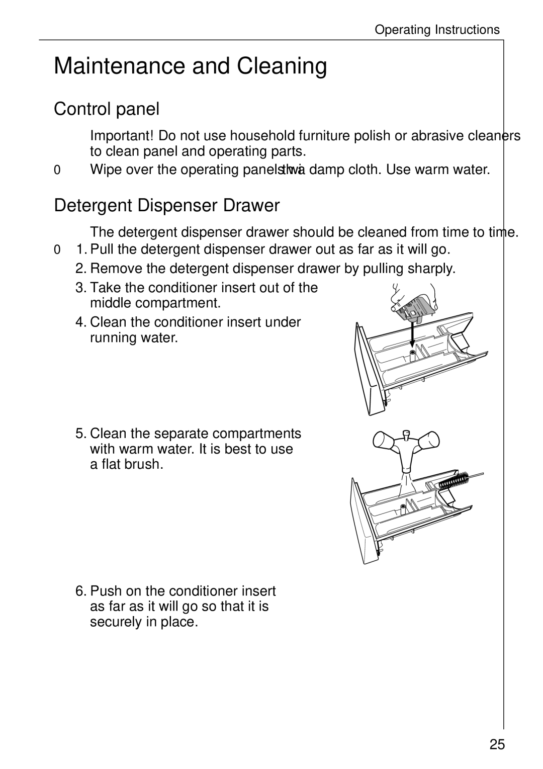 Electrolux LAVAMAT W 1059 manual Maintenance and Cleaning, Detergent Dispenser Drawer 