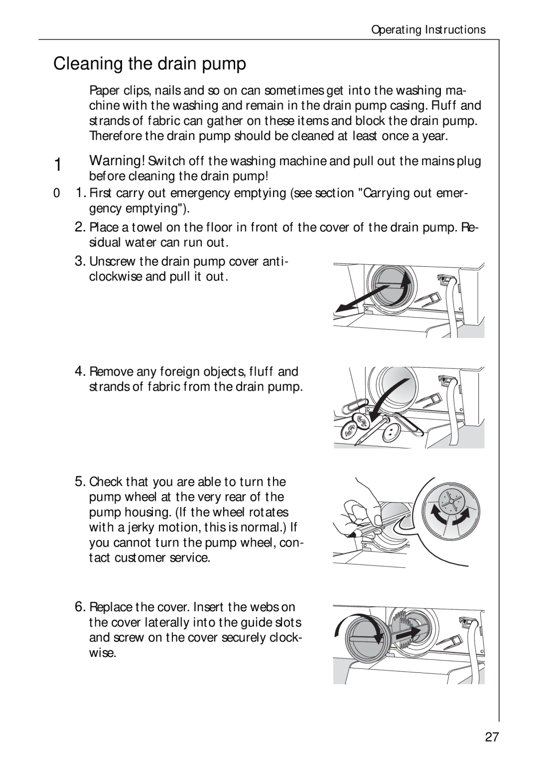 Electrolux LAVAMAT W 1059 manual Cleaning the drain pump 