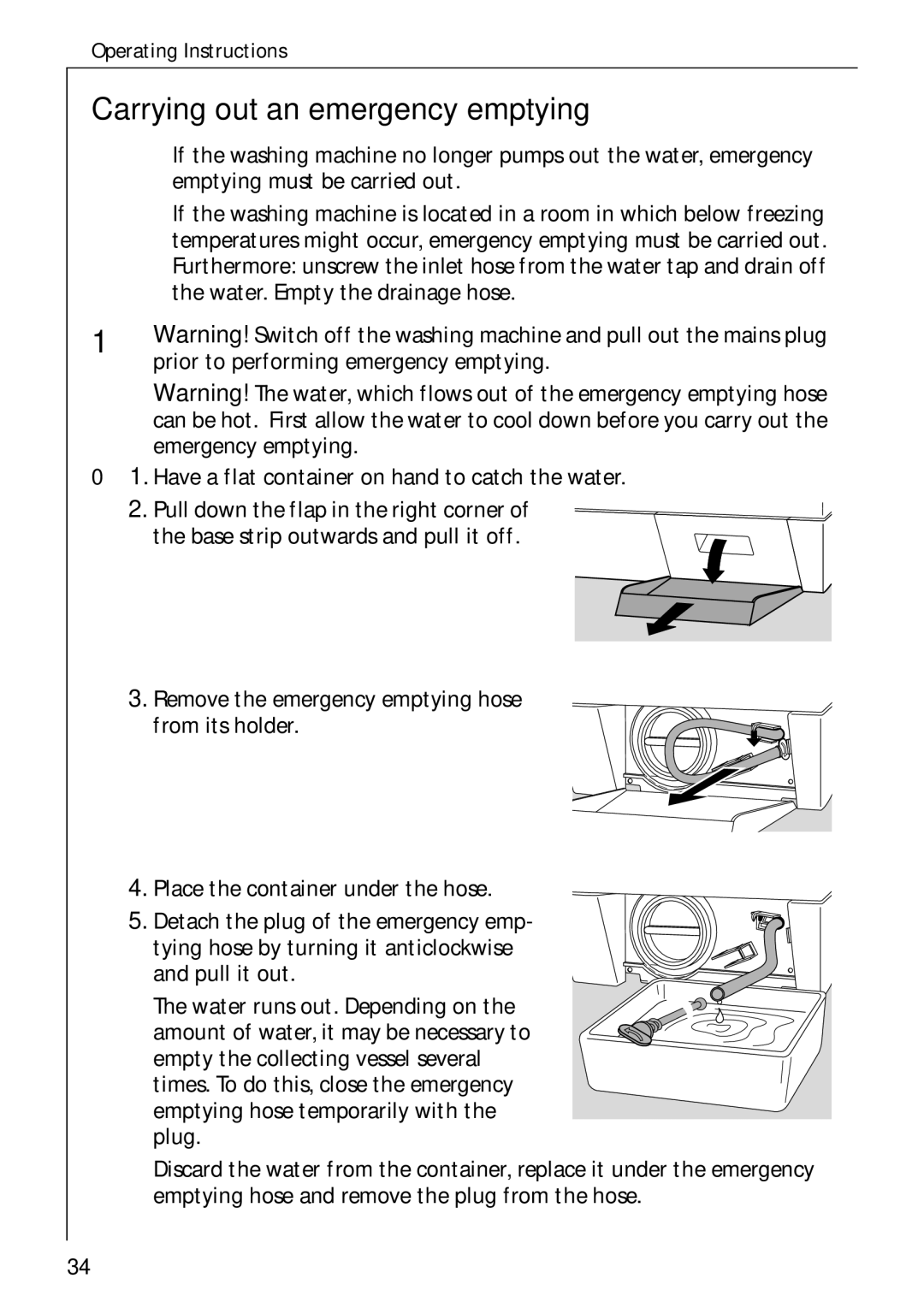 Electrolux LAVAMAT W 1059 manual Carrying out an emergency emptying 