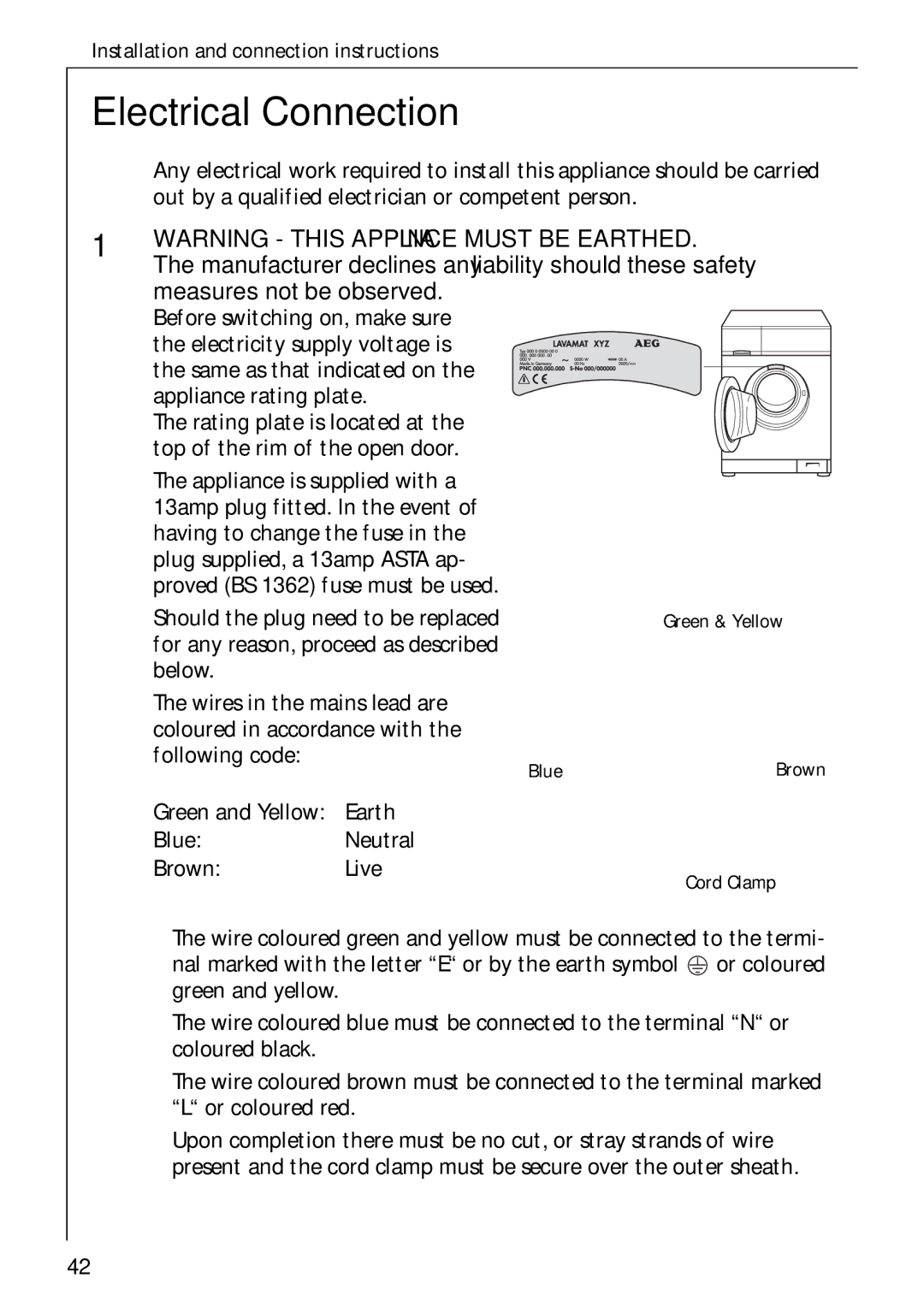 Electrolux LAVAMAT W 1059 manual Electrical Connection, Measures not be observed 