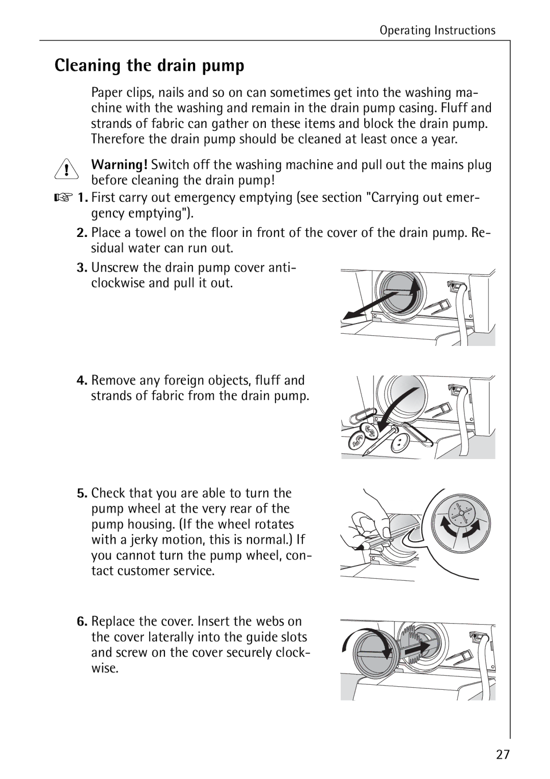 Electrolux LAVAMAT W 1259 manual Cleaning the drain pump 