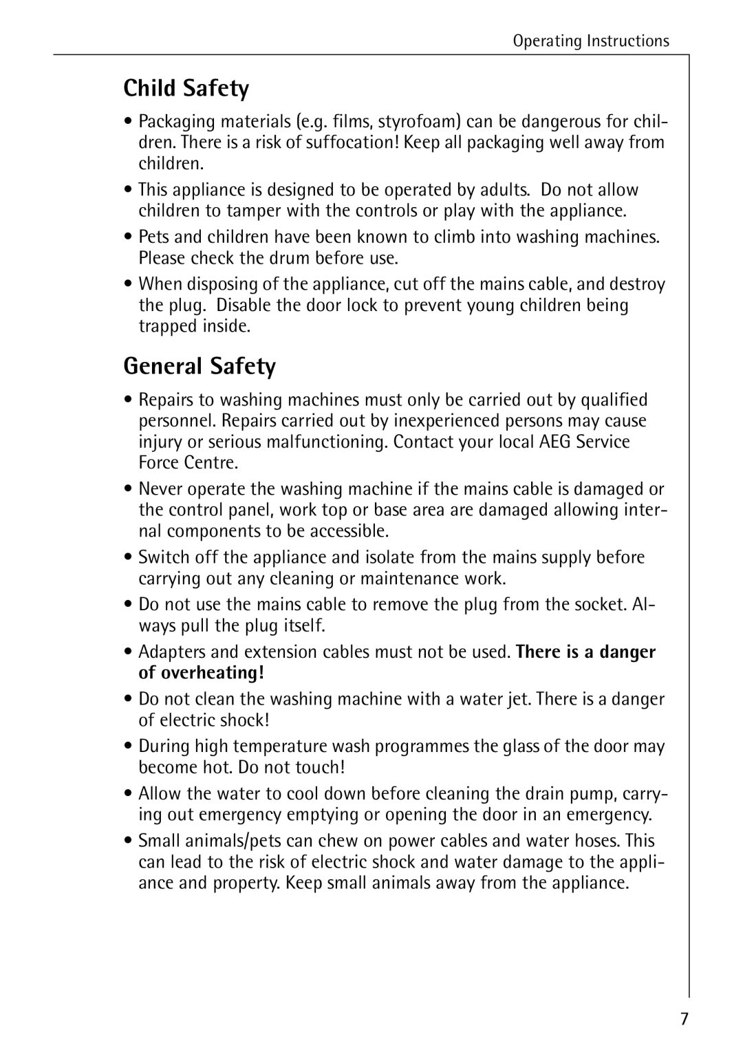 Electrolux LAVAMAT W 1259 manual Child Safety, General Safety 