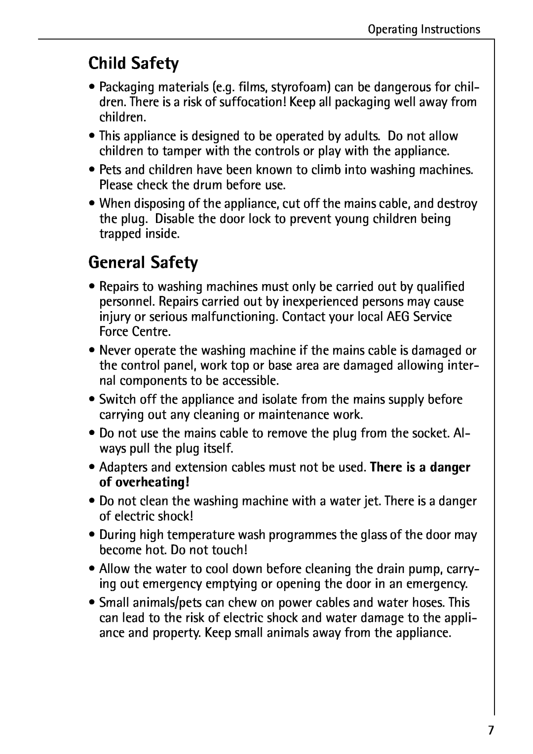 Electrolux LAVAMAT W 1259 manual Child Safety, General Safety 