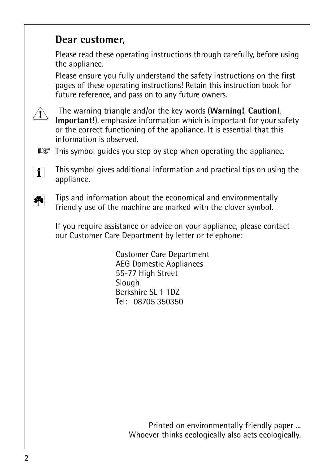 Electrolux LAVATHERM 32600 installation instructions Dear customer, Appliance 