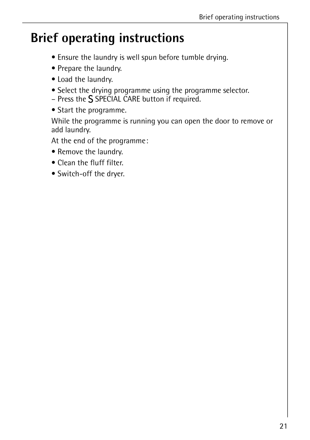 Electrolux LAVATHERM 32600 installation instructions Brief operating instructions 