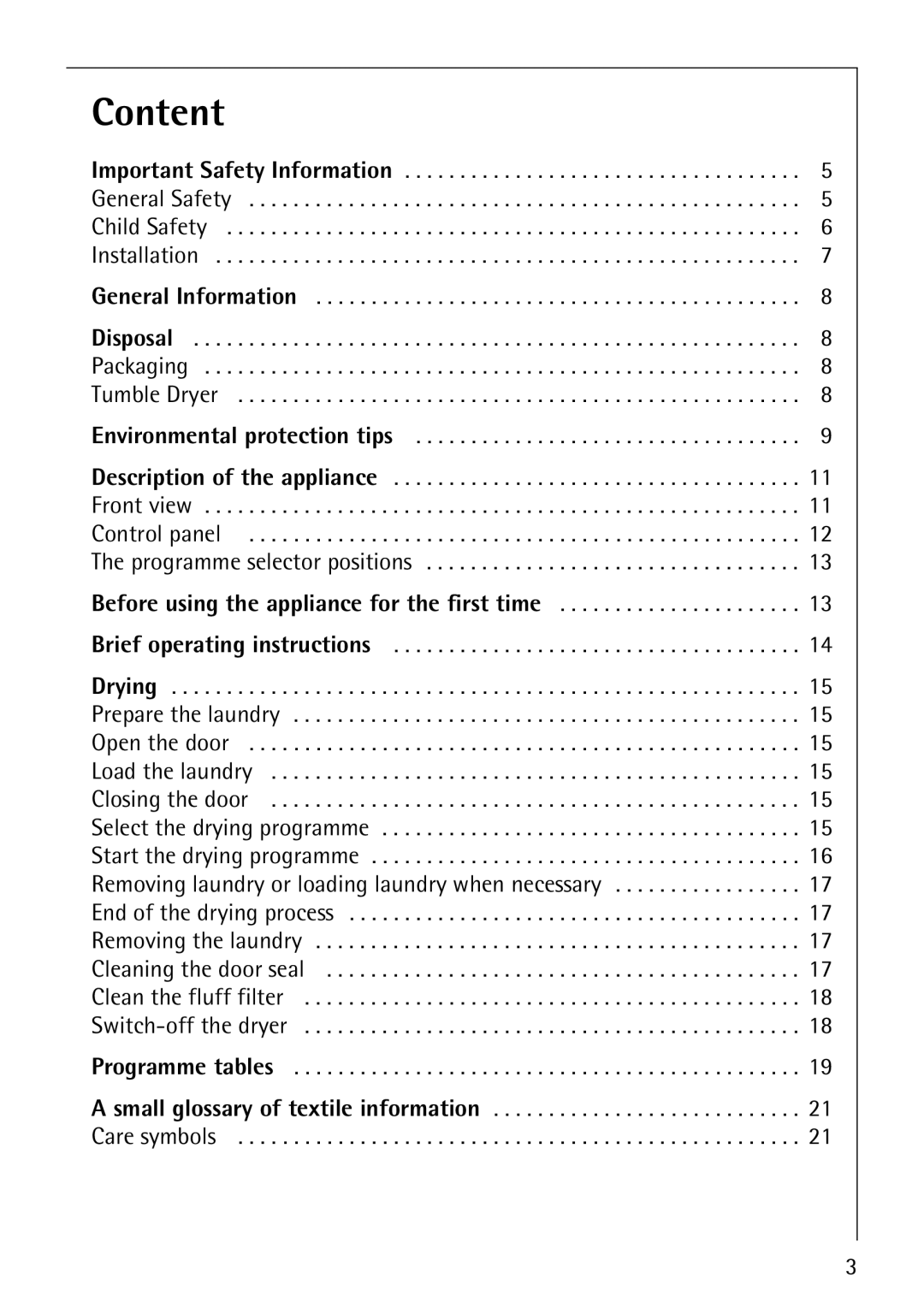 Electrolux LAVATHERM 37320 operating instructions Content, Before using the appliance for the first time 