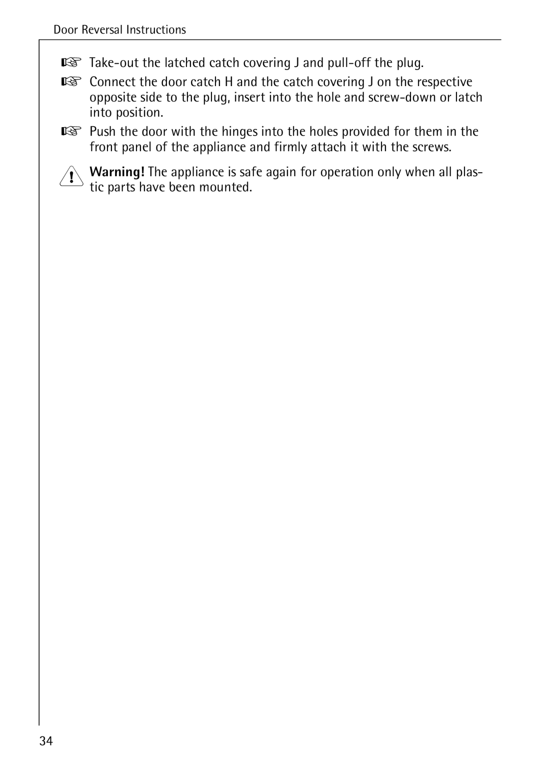 Electrolux LAVATHERM 37320 operating instructions Door Reversal Instructions 