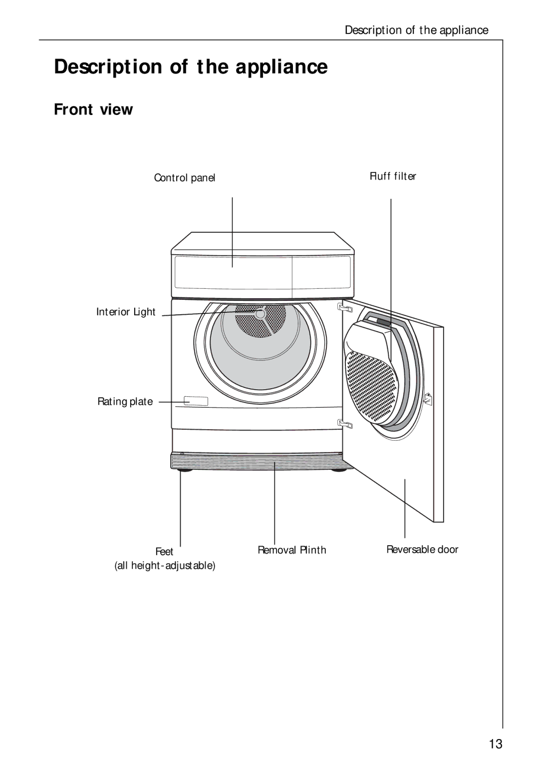 Electrolux LAVATHERM 37700 operating instructions Description of the appliance, Front view 