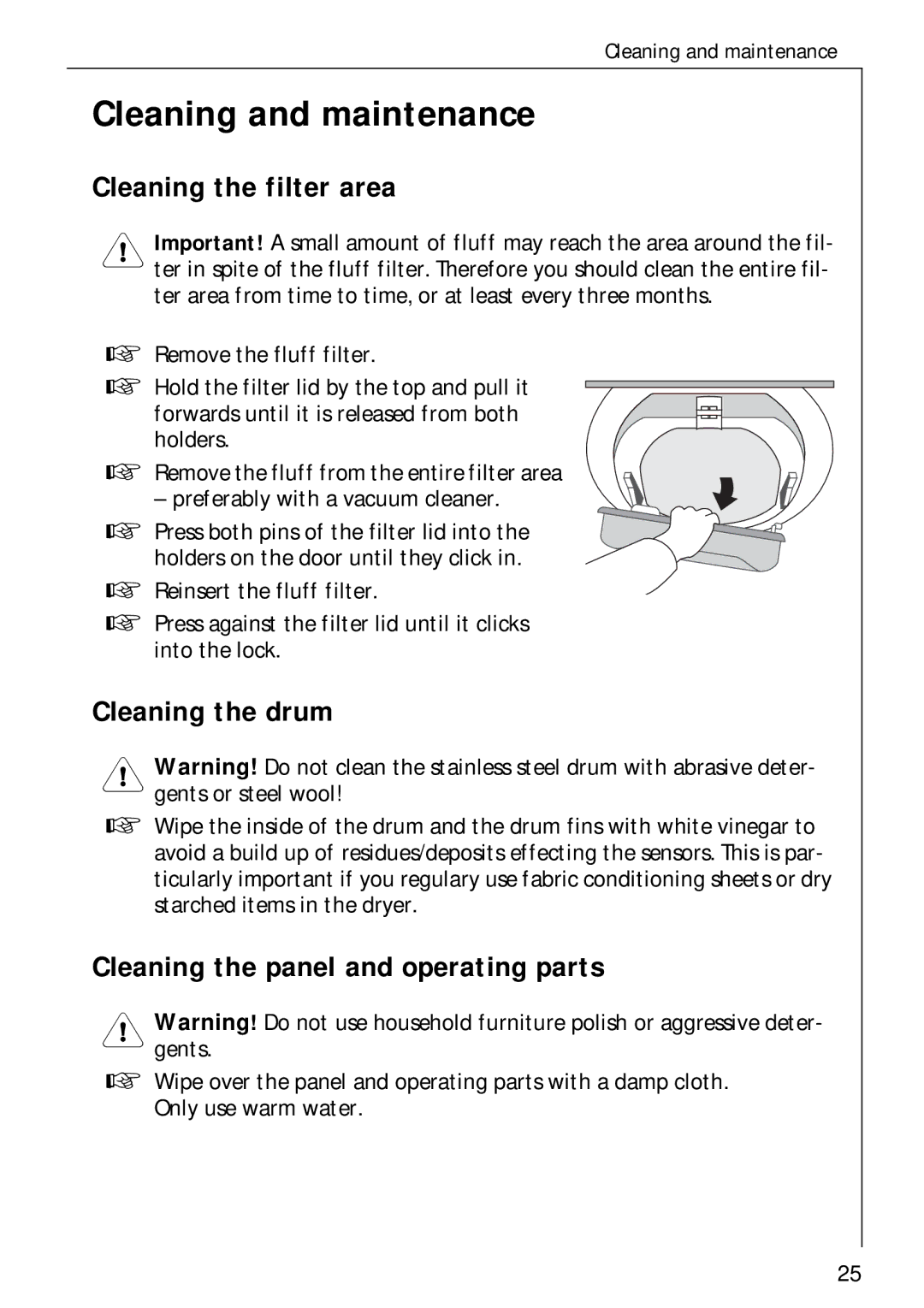 Electrolux LAVATHERM 37700 operating instructions Cleaning and maintenance, Cleaning the filter area, Cleaning the drum 