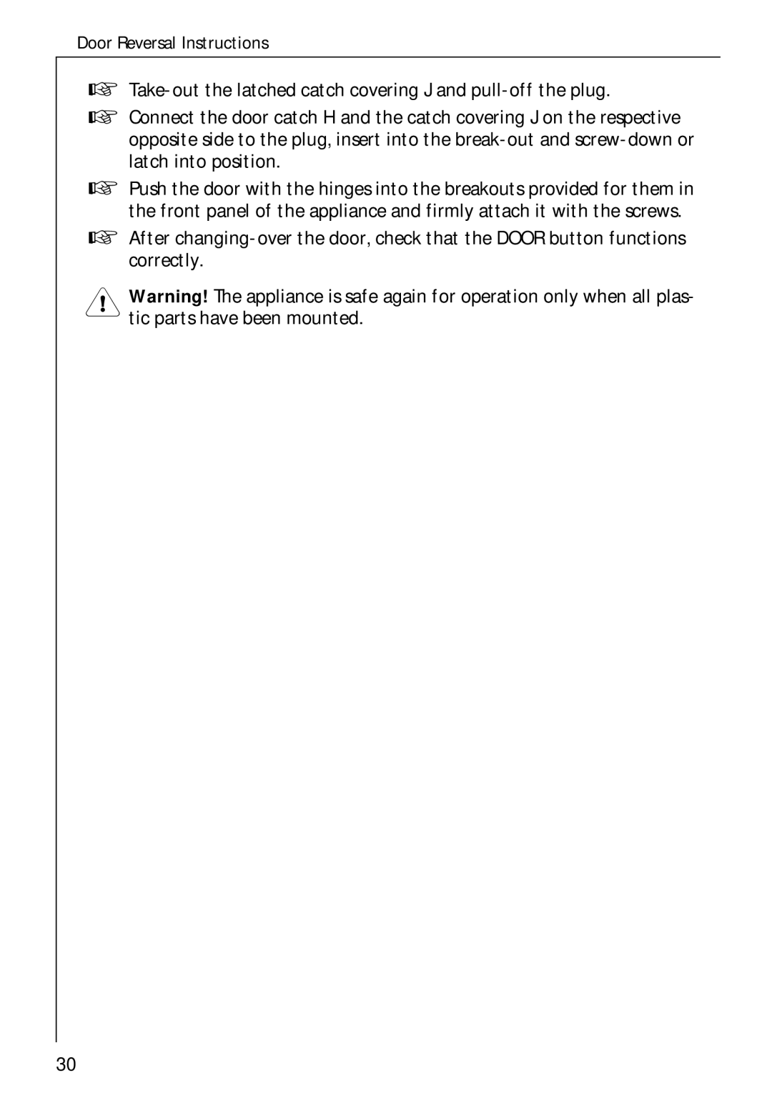 Electrolux LAVATHERM 37700 operating instructions Door Reversal Instructions 