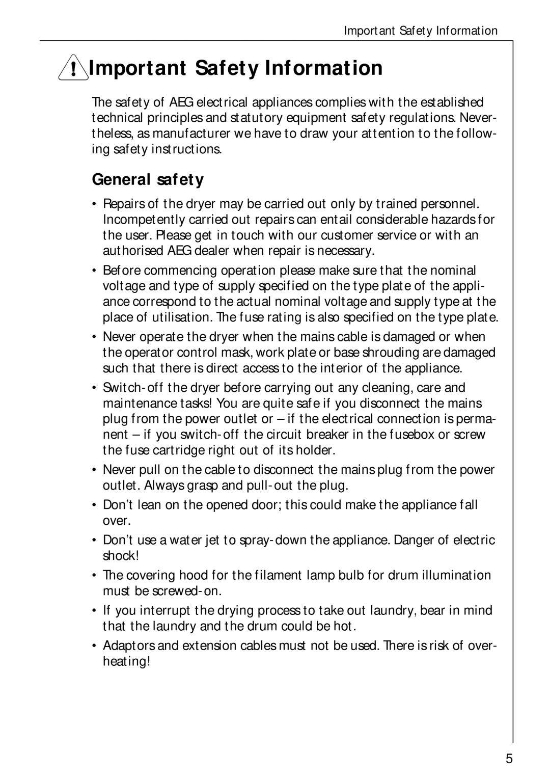 Electrolux LAVATHERM 37700 operating instructions Important Safety Information, General safety 